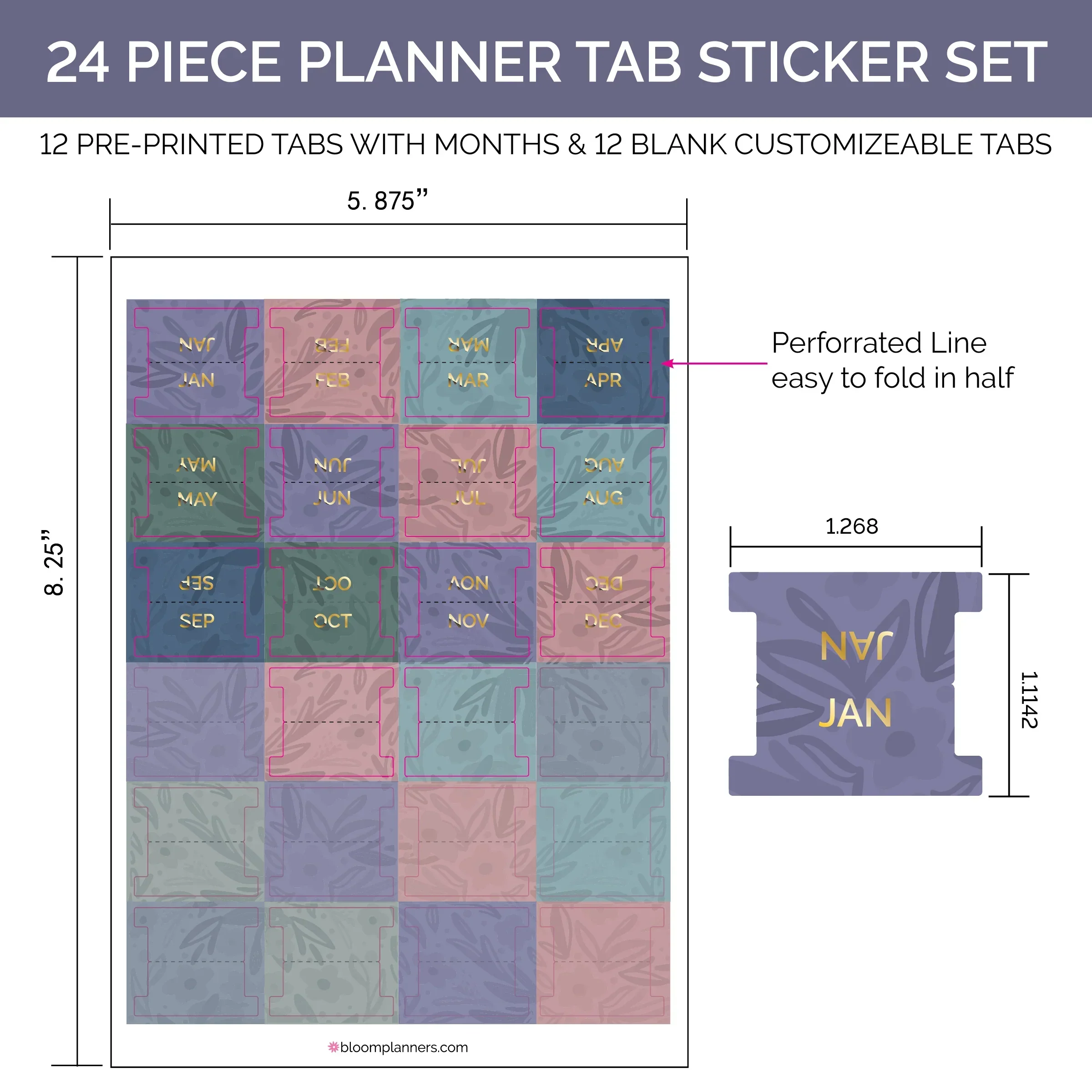 24 Piece Planner Tab Sticker Set, Jewel Floral - Image 3