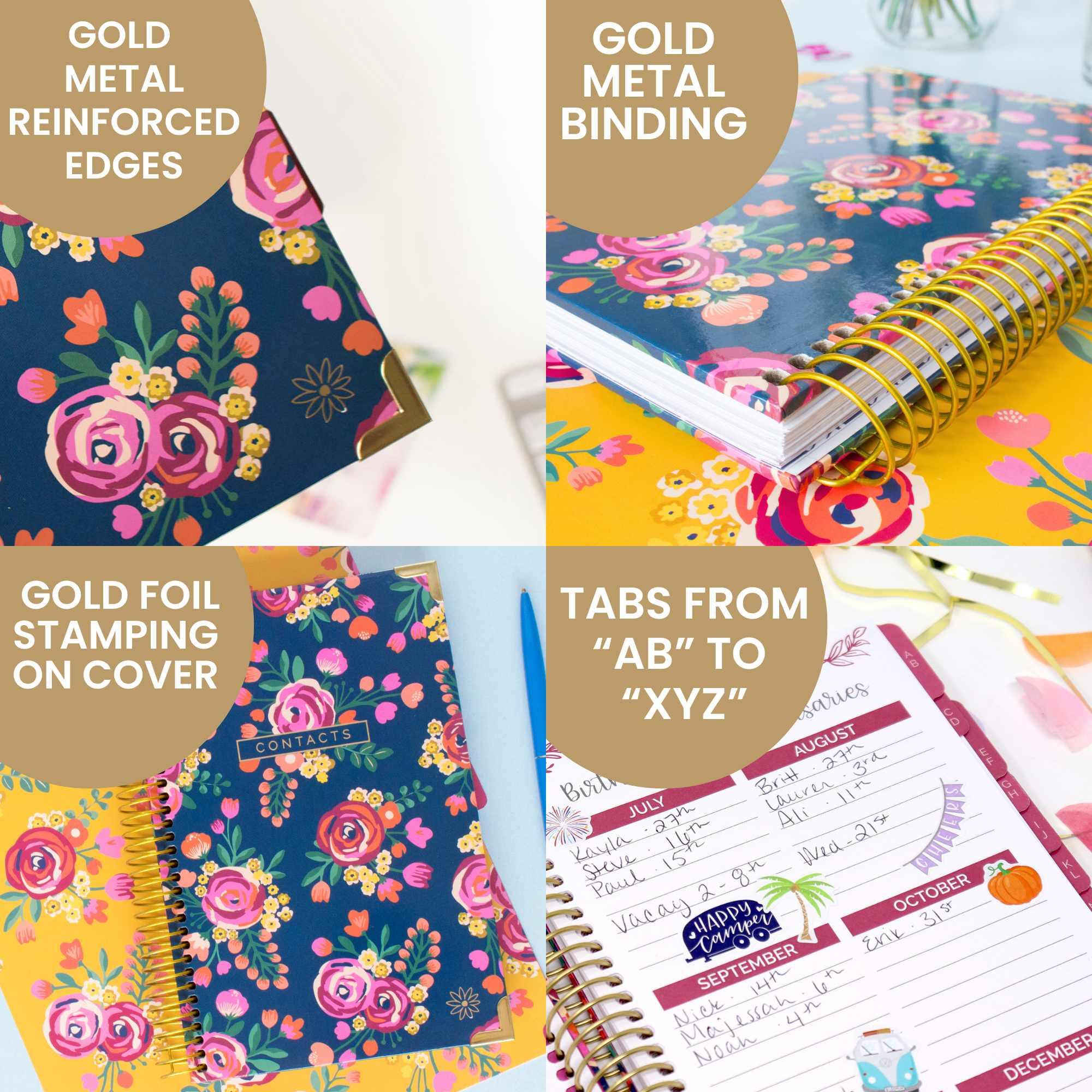 Contact Book, Vintage Floral Gold Stamp - Image 3