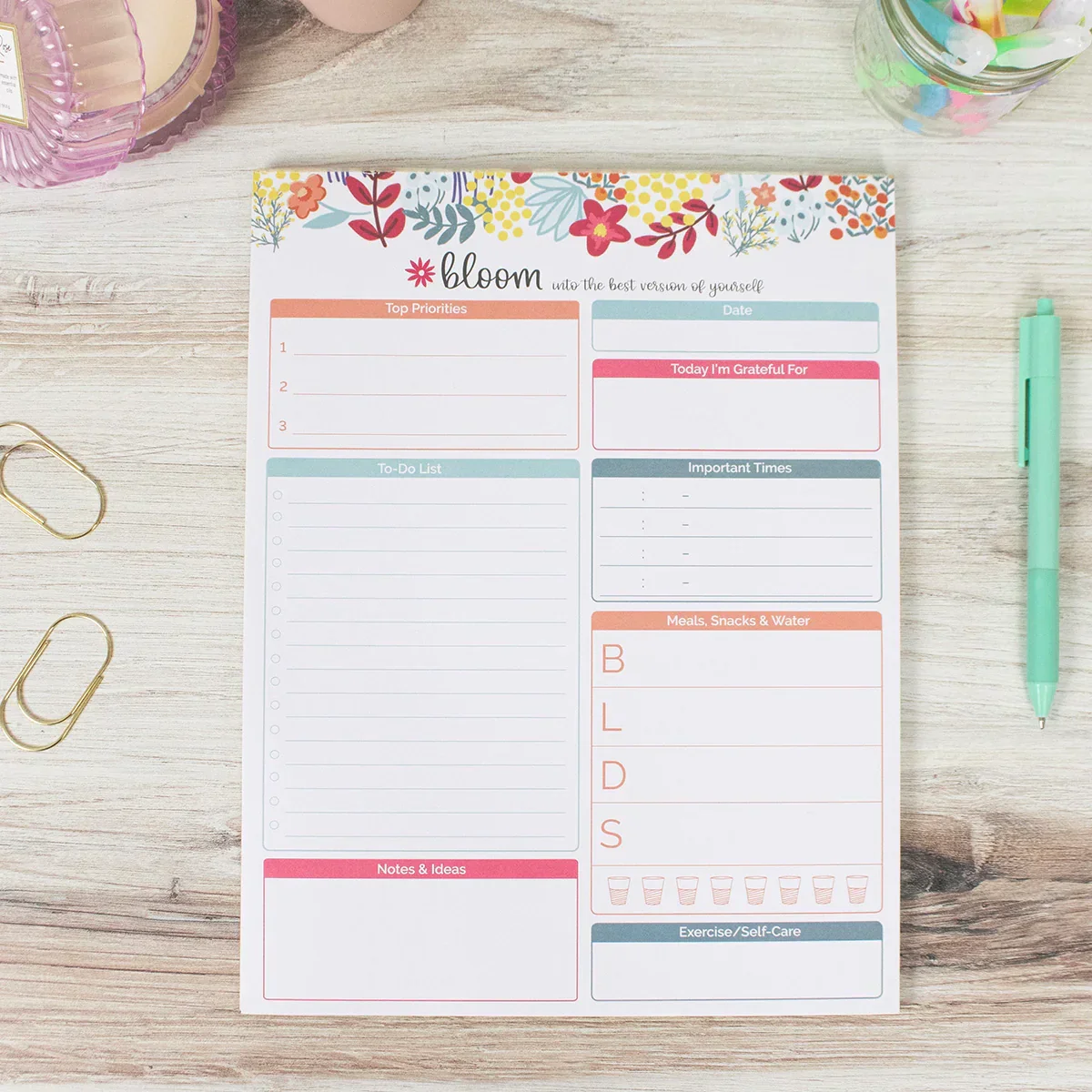 Planning Pad, 8.5" x 11", Daily Planning System, Floral Dots - Image 5