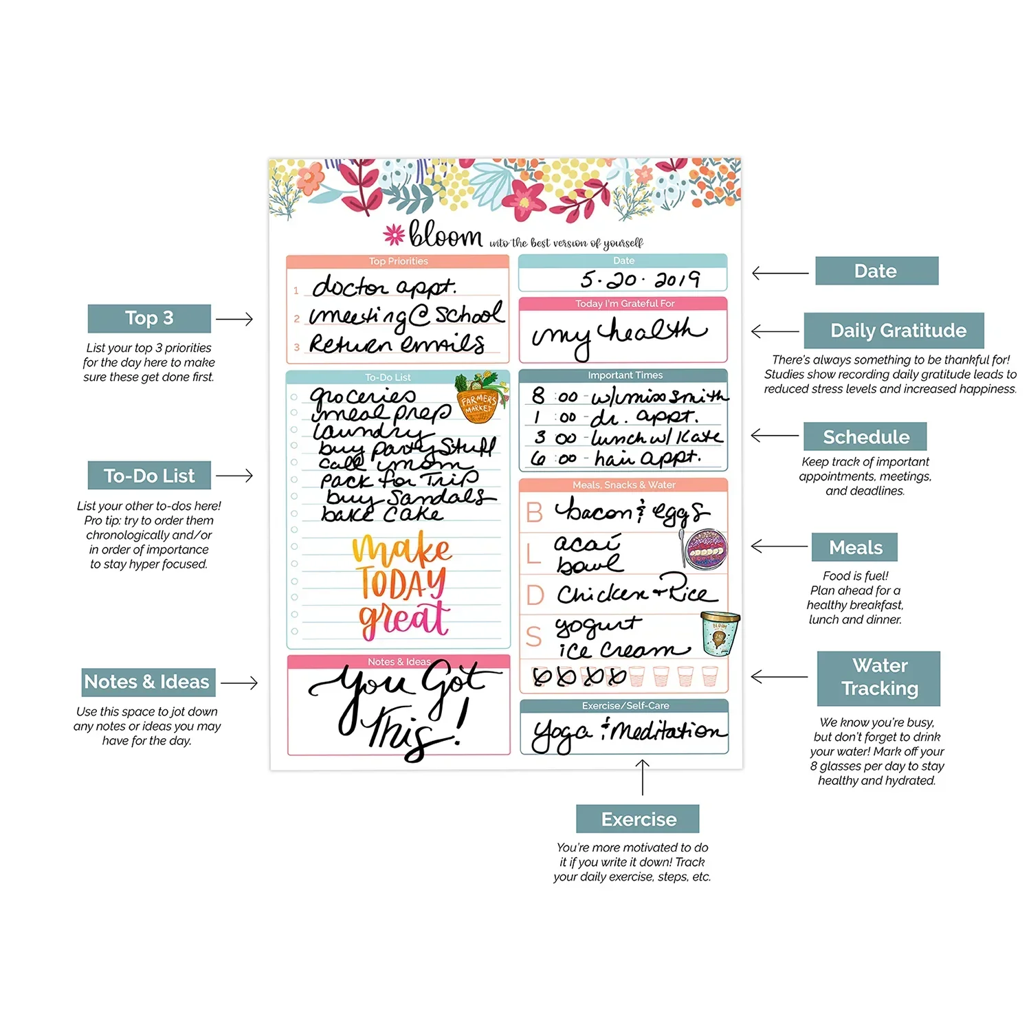 Planning Pad, 8.5" x 11", Daily Planning System, Floral Dots - Image 9