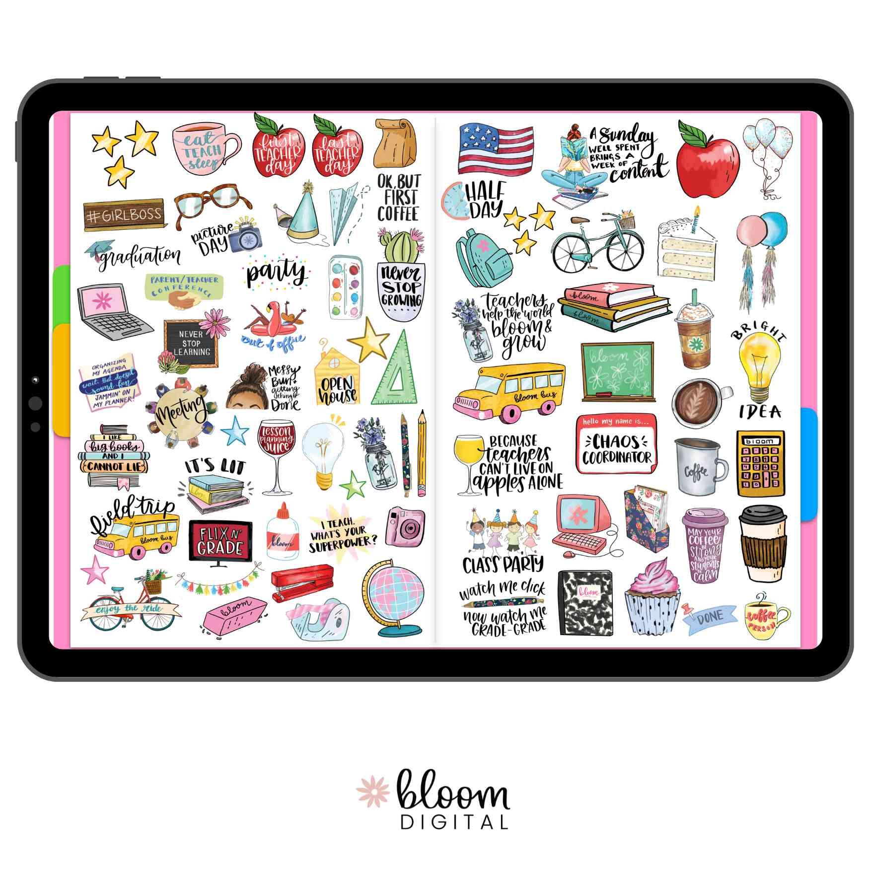Digital Planner Stickers, Teacher Pack, Vintage - Image 5