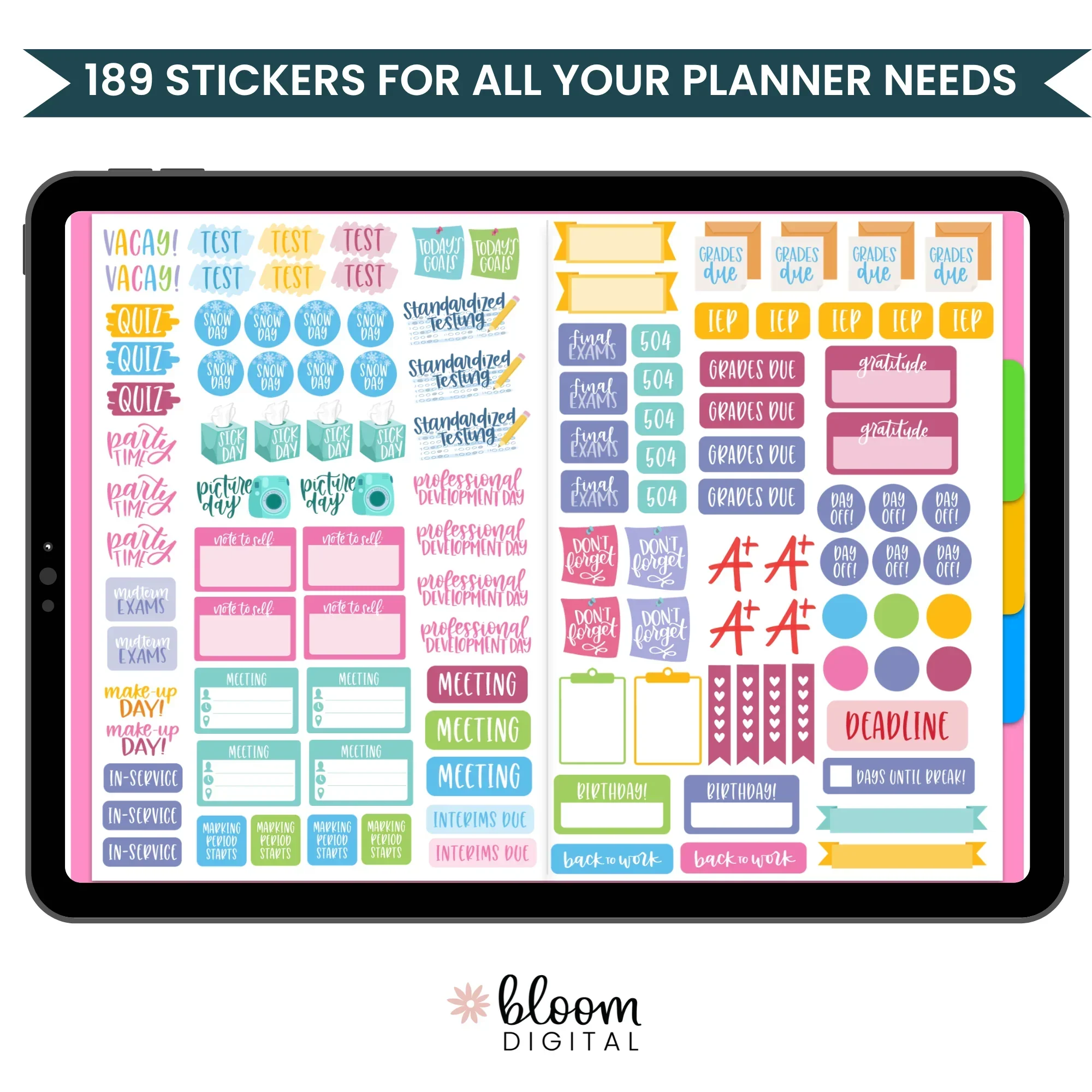 Digital Planner Stickers, Teacher Pack, Bright - Image 3