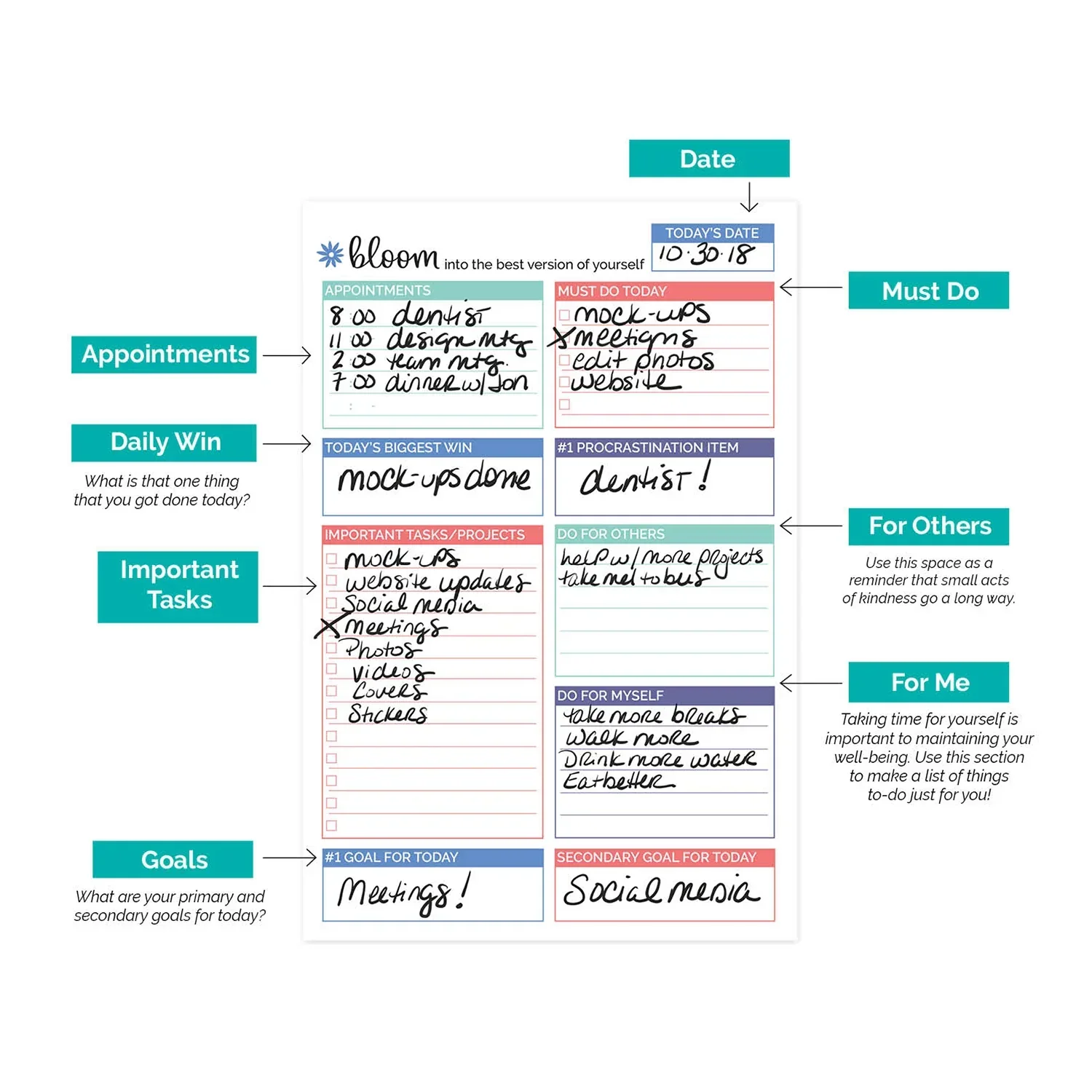 Planning Pad, 6" x 9", Double Sided Planning Pad, Teal - Image 6