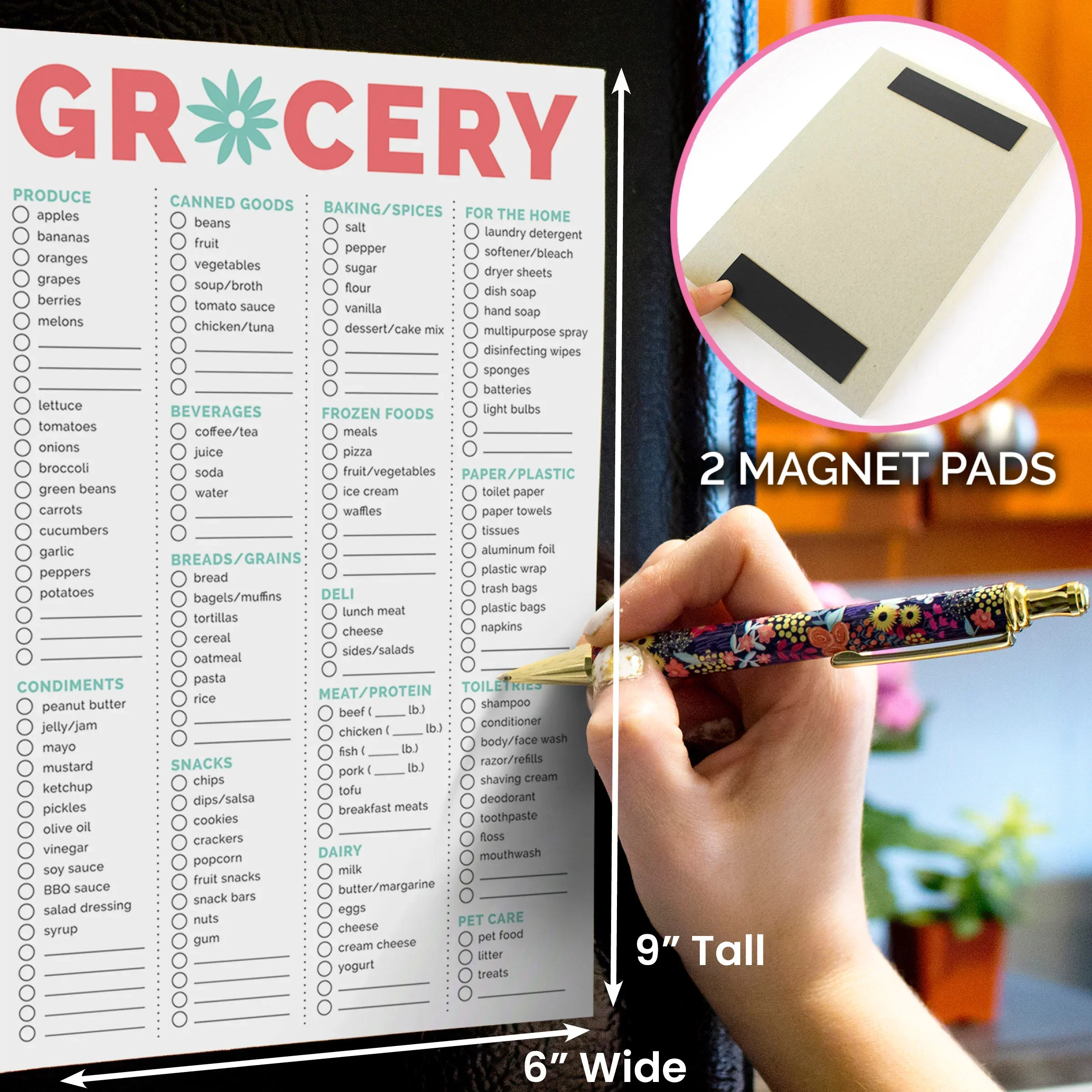 Planning Pad, 6" x 9", Grocery Pad with Magnets, Orange & Teal - Image 3