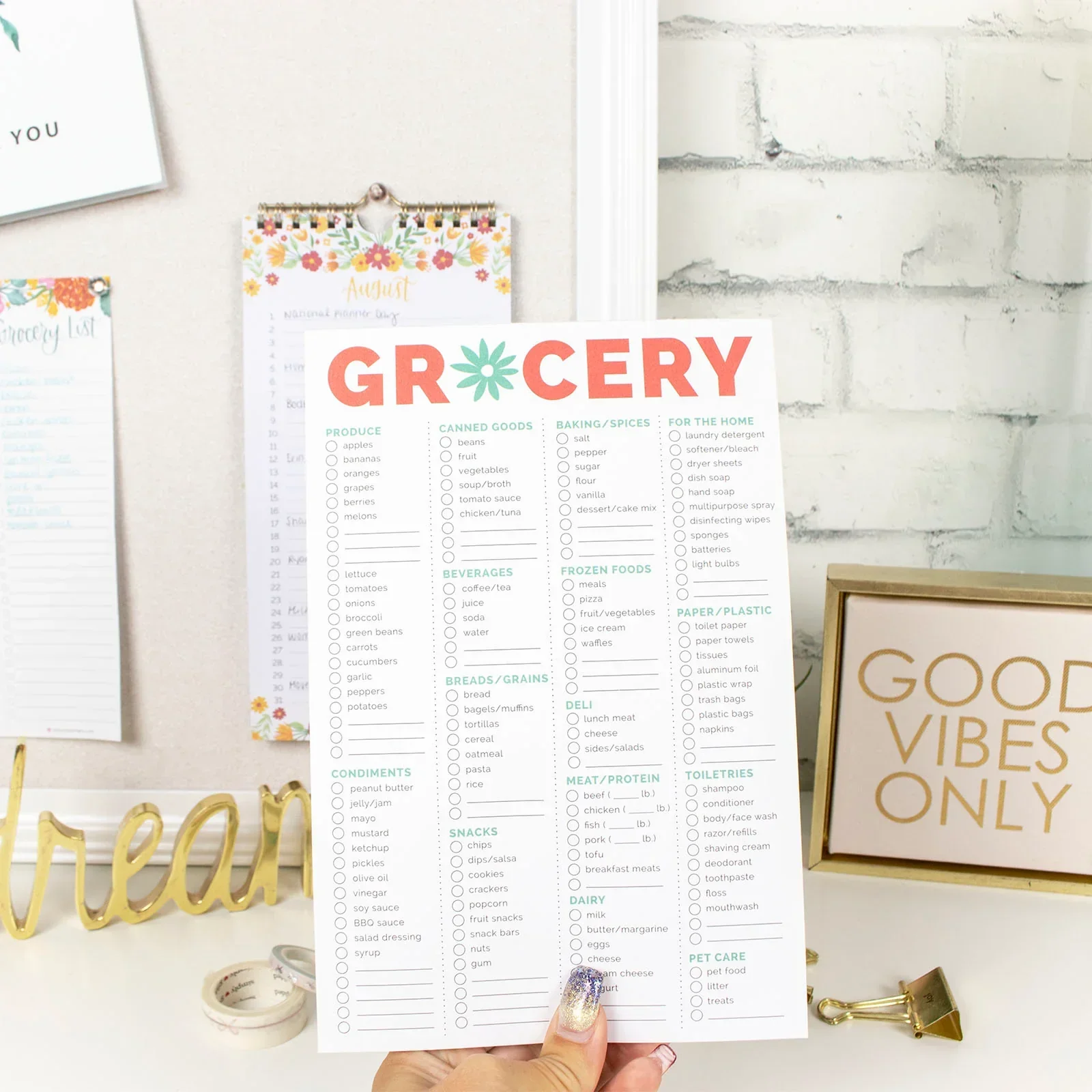 Planning Pad, 6" x 9", Grocery Pad with Magnets, Orange & Teal - Image 7