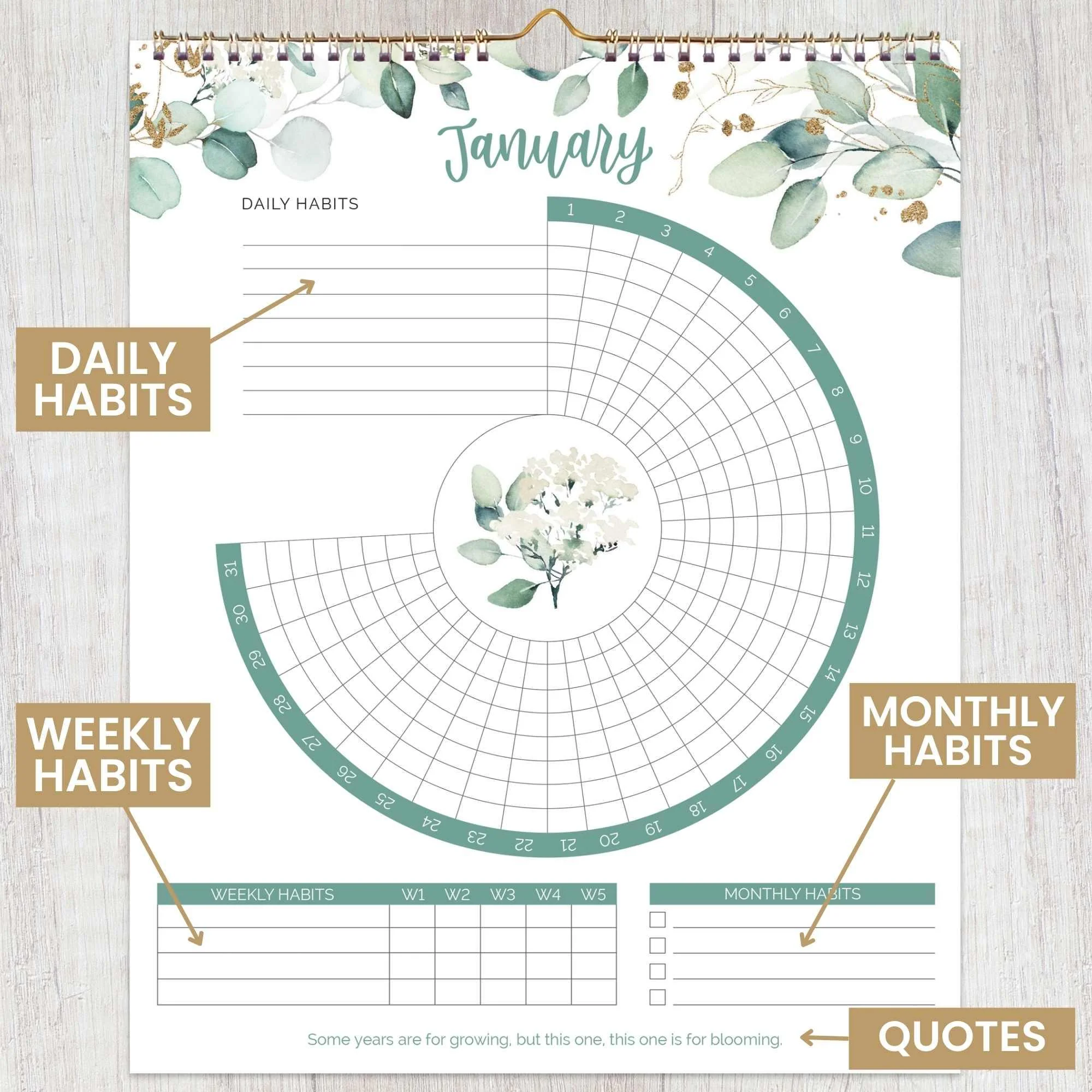 Habit Tracking Calendar, 8” x 10”, Greenery - Image 5