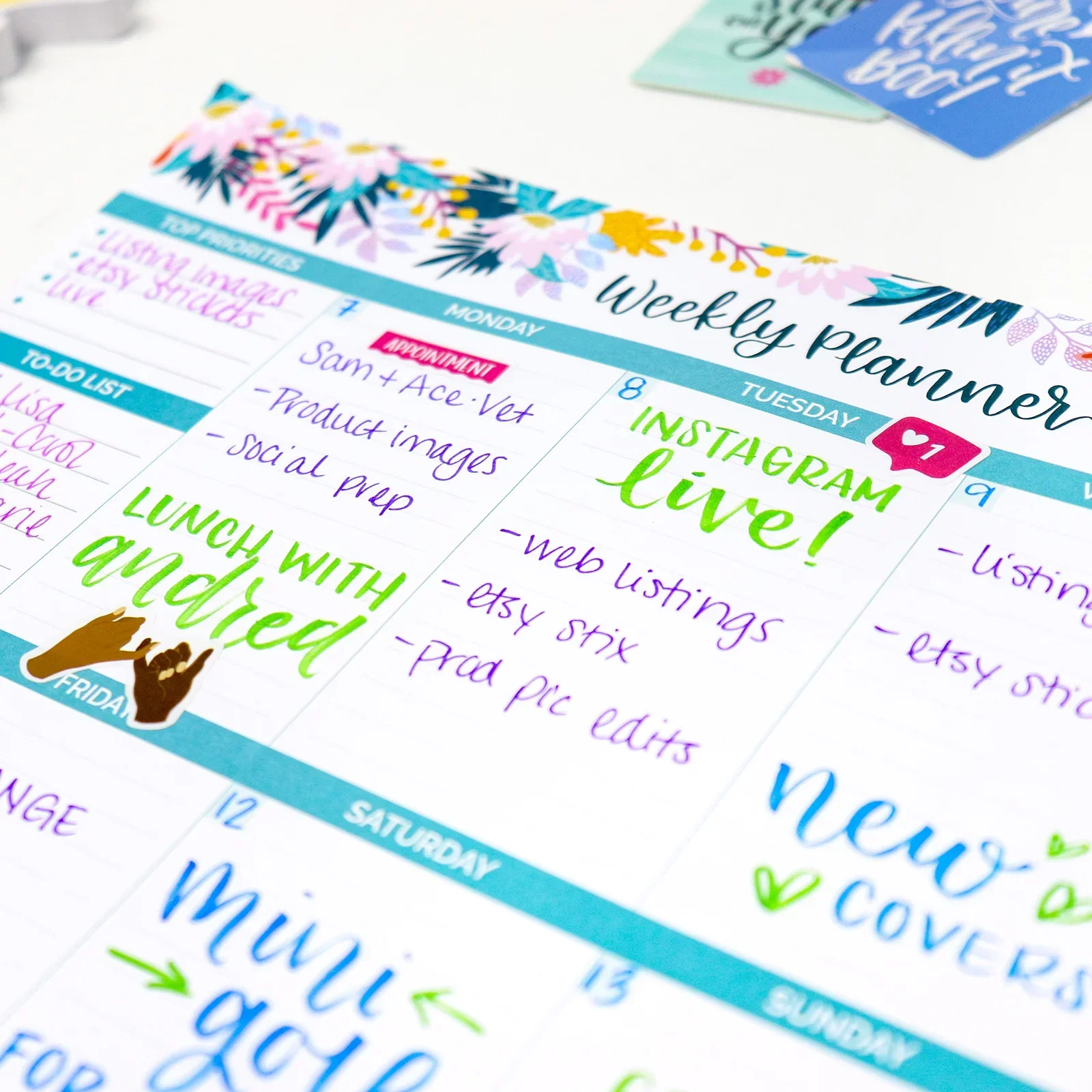 Planning Pad, 8.5" x 11", Horizontal Weekly Planner, Teal Floral - Image 10