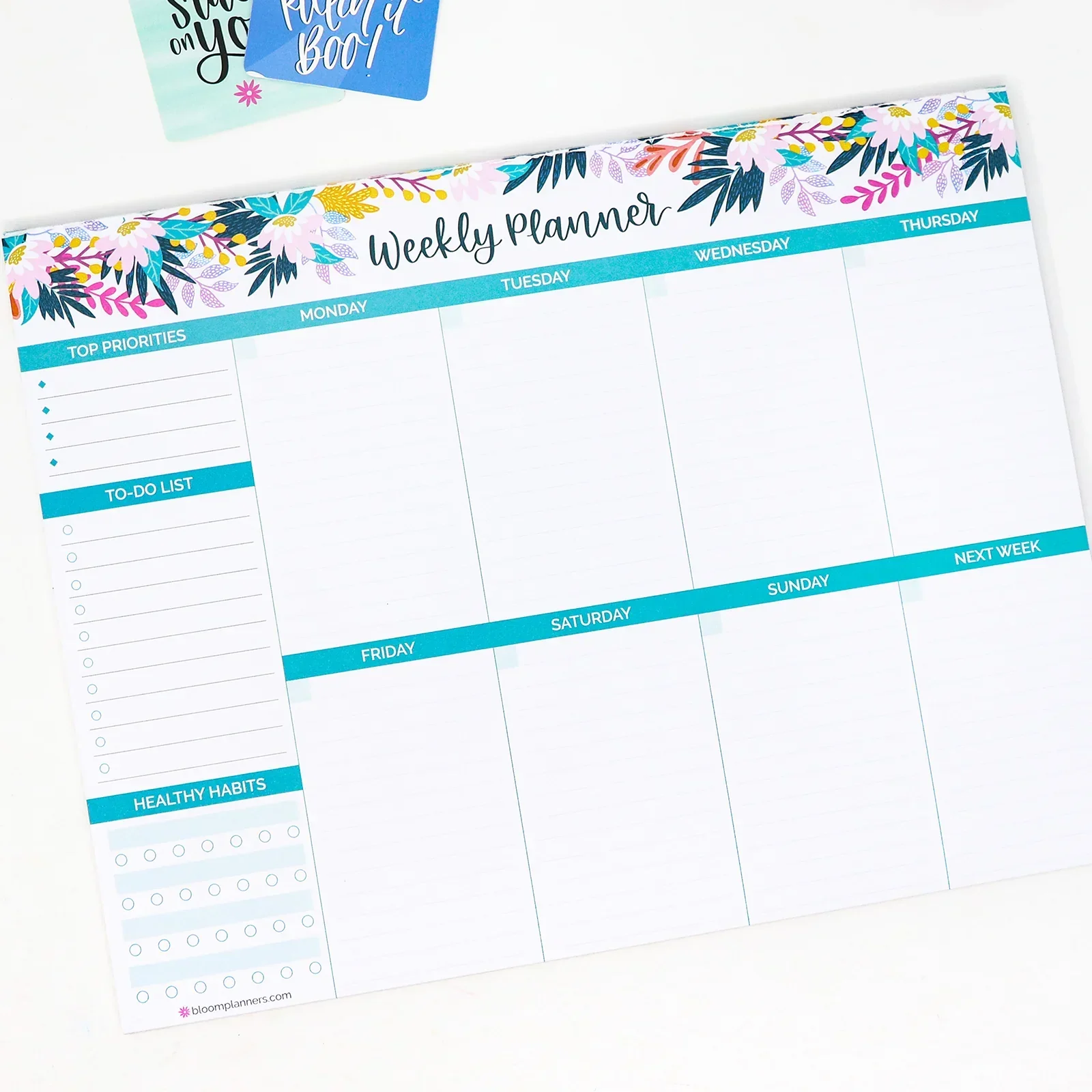 Planning Pad, 8.5" x 11", Horizontal Weekly Planner, Teal Floral - Image 13