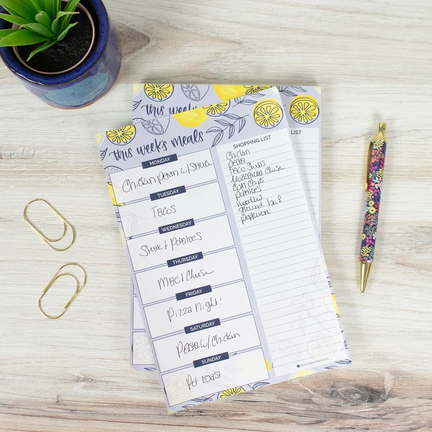 Planning Pad, 6" x 9", Meal Planning Pad with Magnets, Blue Lemons - Image 4