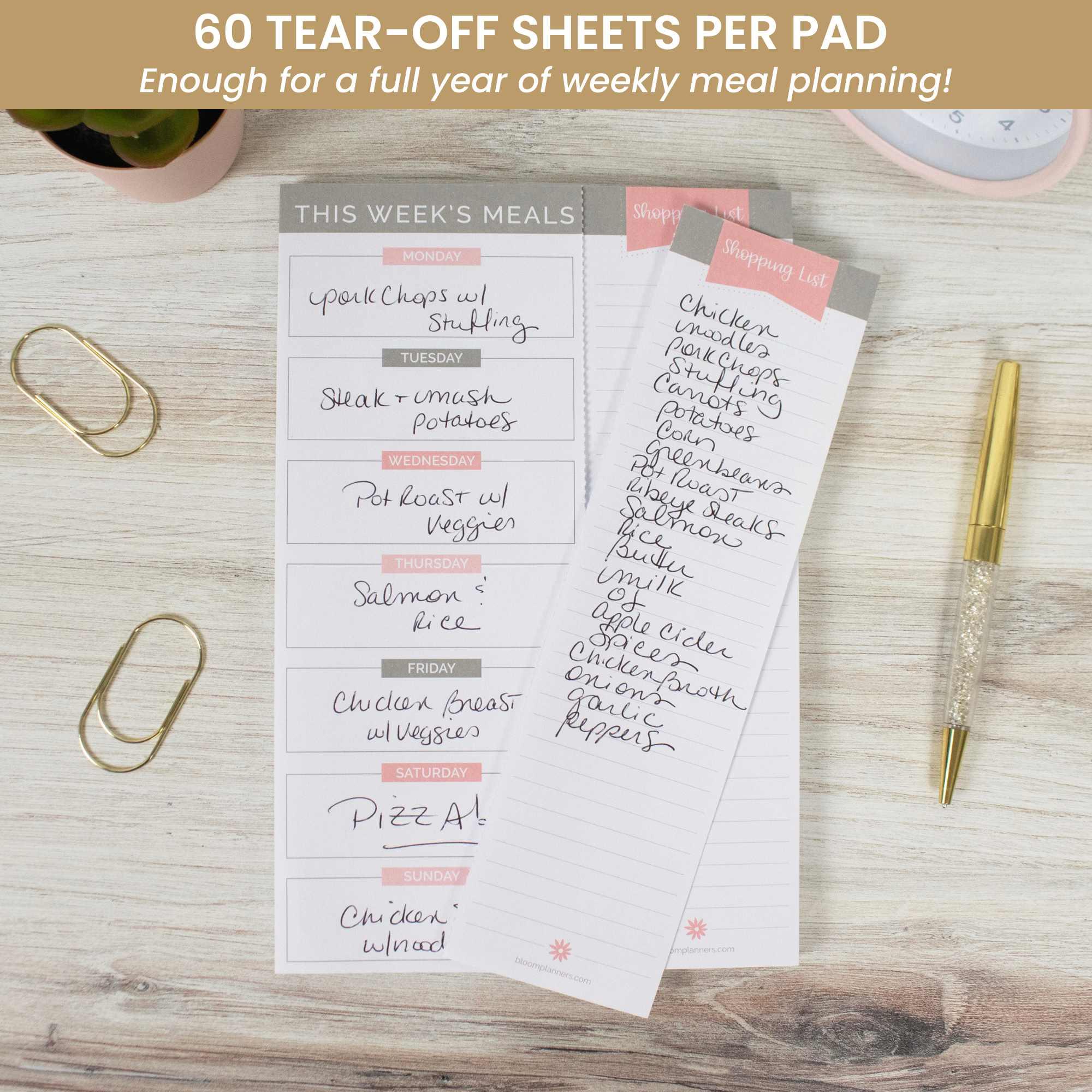 Planning Pad, 6" x 9", Meal Planning Pad with Magnets, Pink & Grey - Image 4