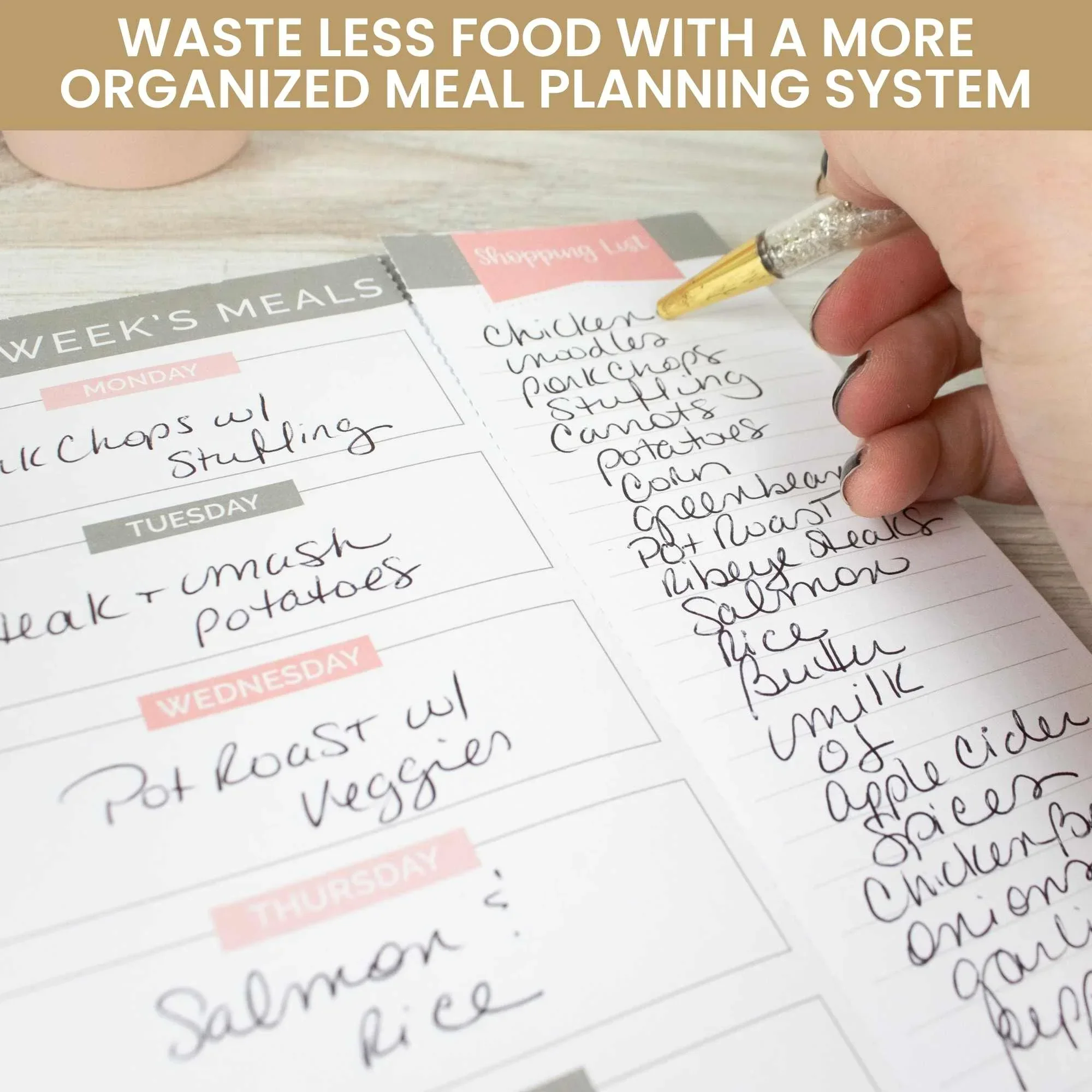 Planning Pad, 6" x 9", Meal Planning Pad with Magnets, Pink & Grey - Image 6