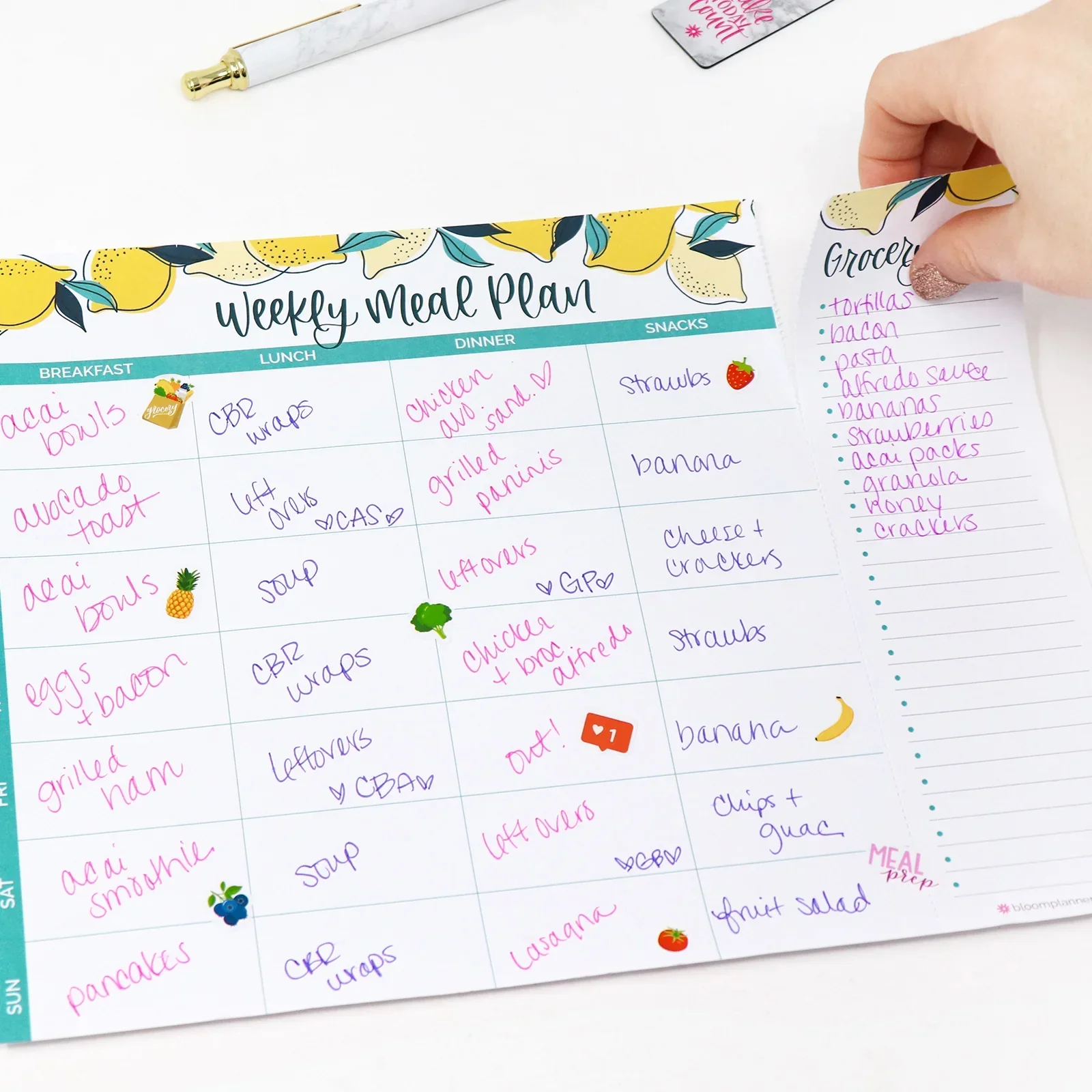 Planning Pad, 8.5" x 11", Horizontal Meal Planning Pad with Magnets, Lemons - Image 3