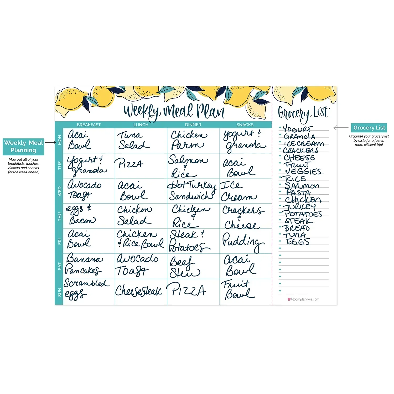 Planning Pad, 8.5" x 11", Horizontal Meal Planning Pad with Magnets, Lemons - Image 4