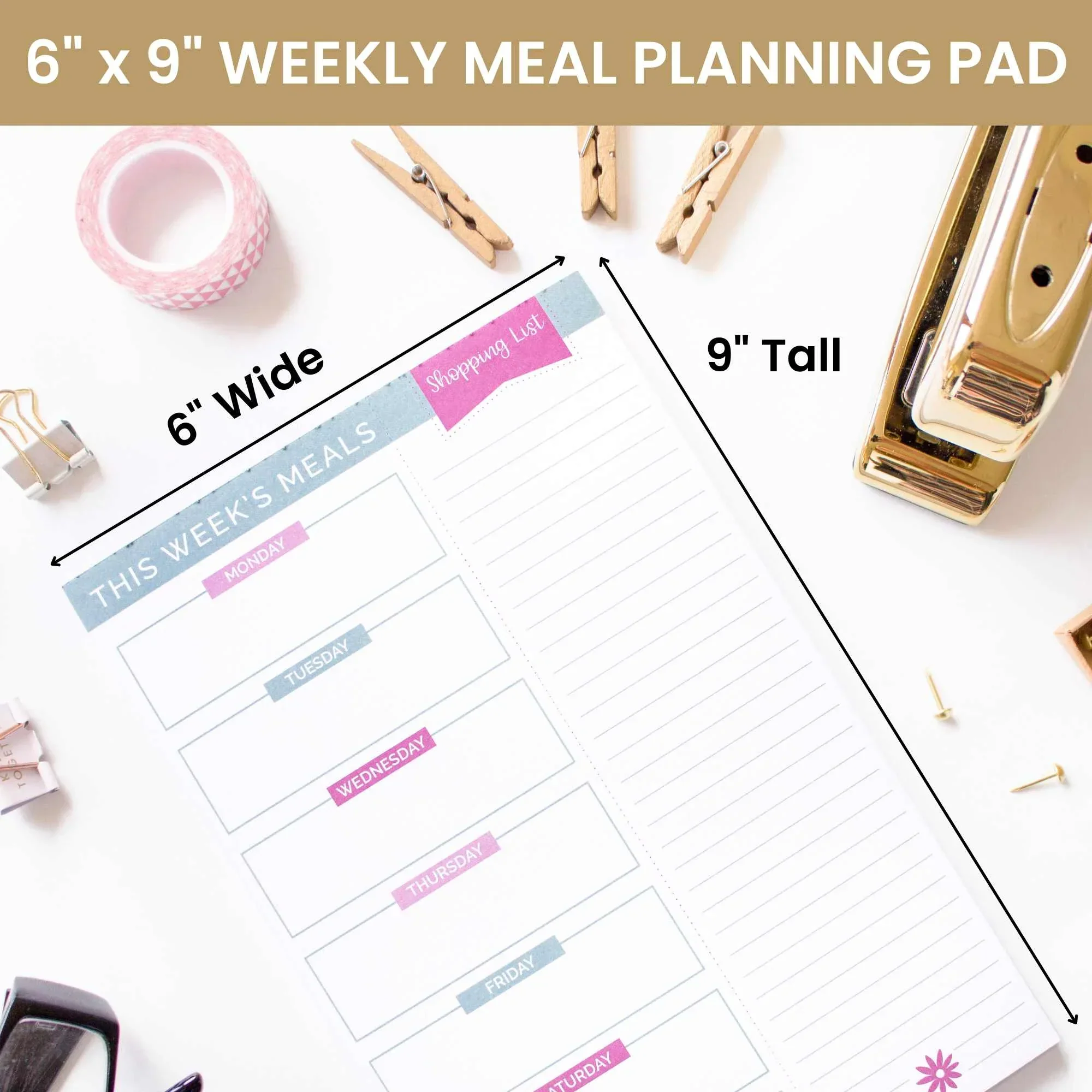 Planning Pad, 6" x 9", Meal Planning Pad with Magnets, Pink & Teal - Image 3