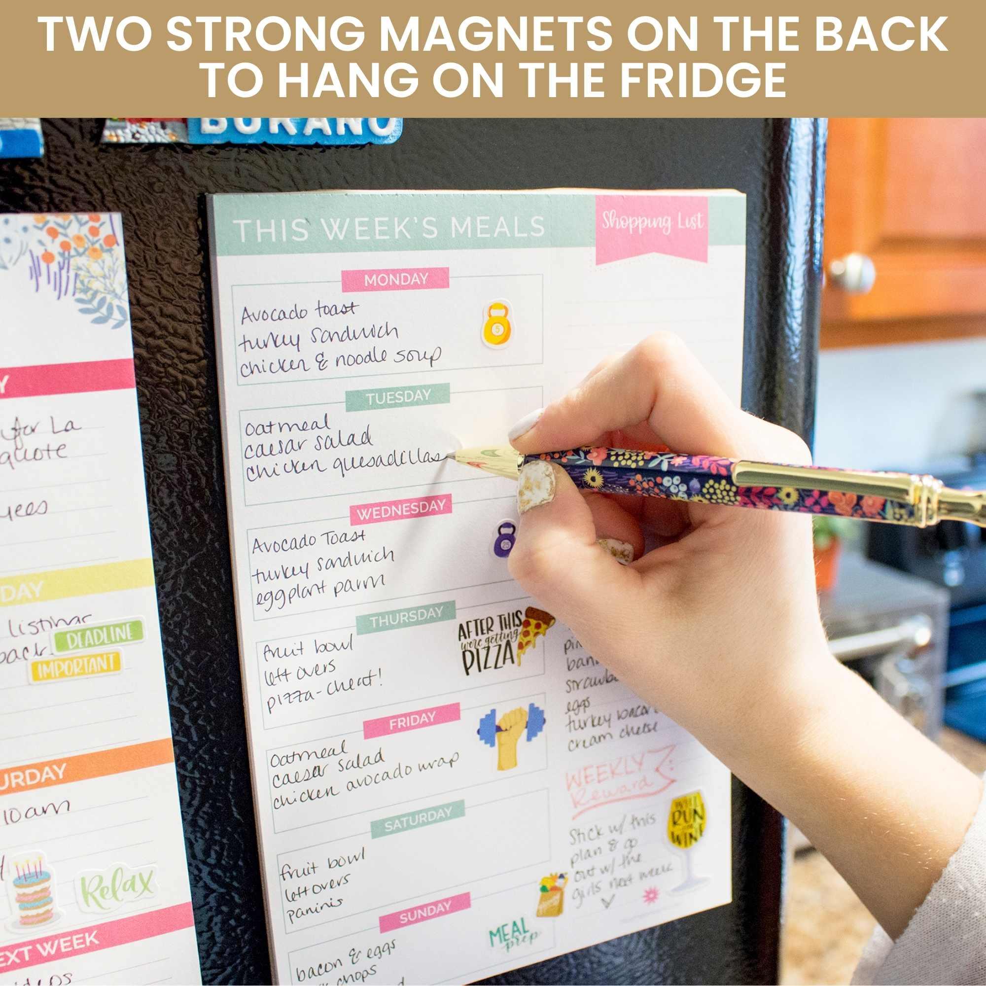 Planning Pad, 6" x 9", Meal Planning Pad with Magnets, Pink & Teal - Image 6