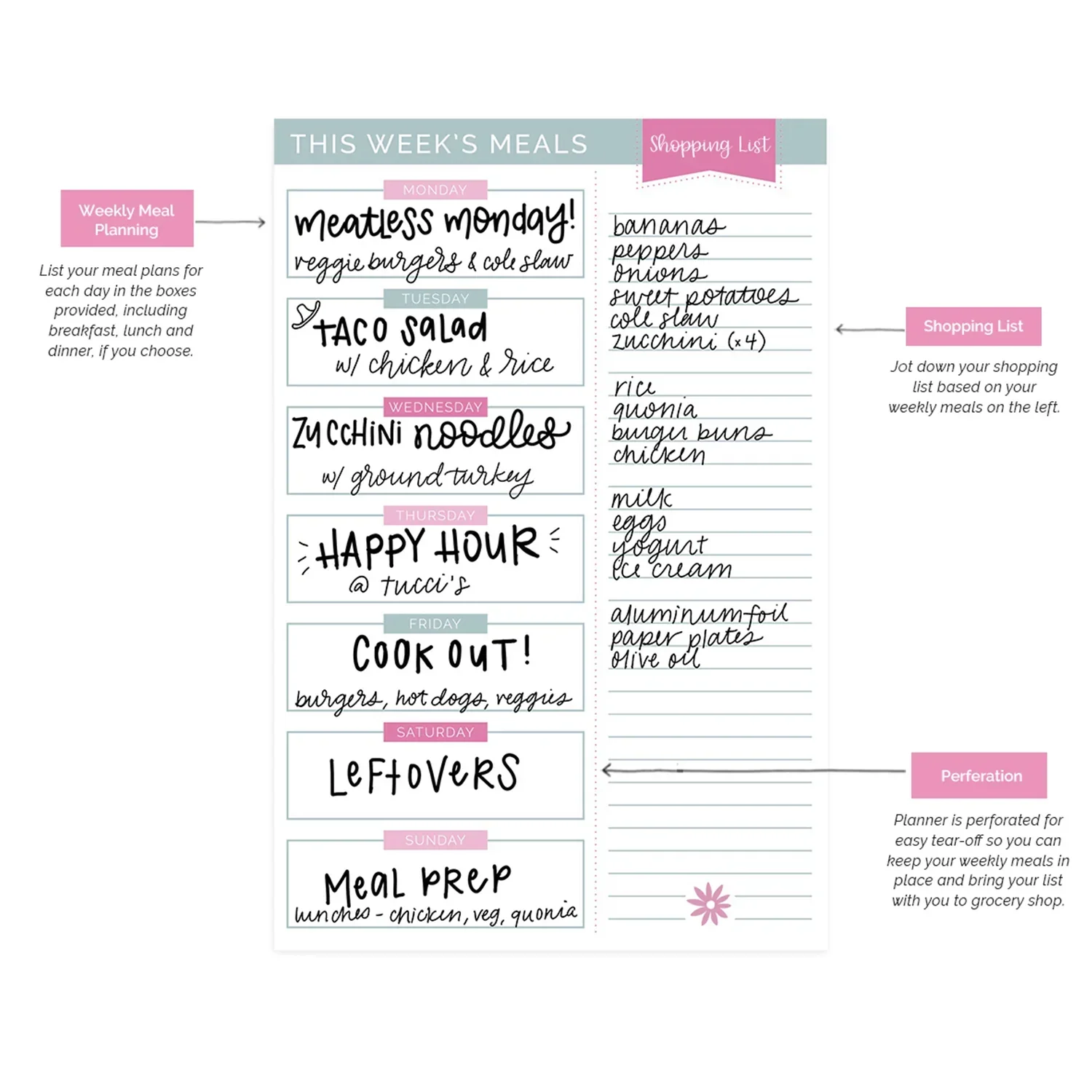 Planning Pad, 6" x 9", Meal Planning Pad with Magnets, Pink & Teal - Image 8