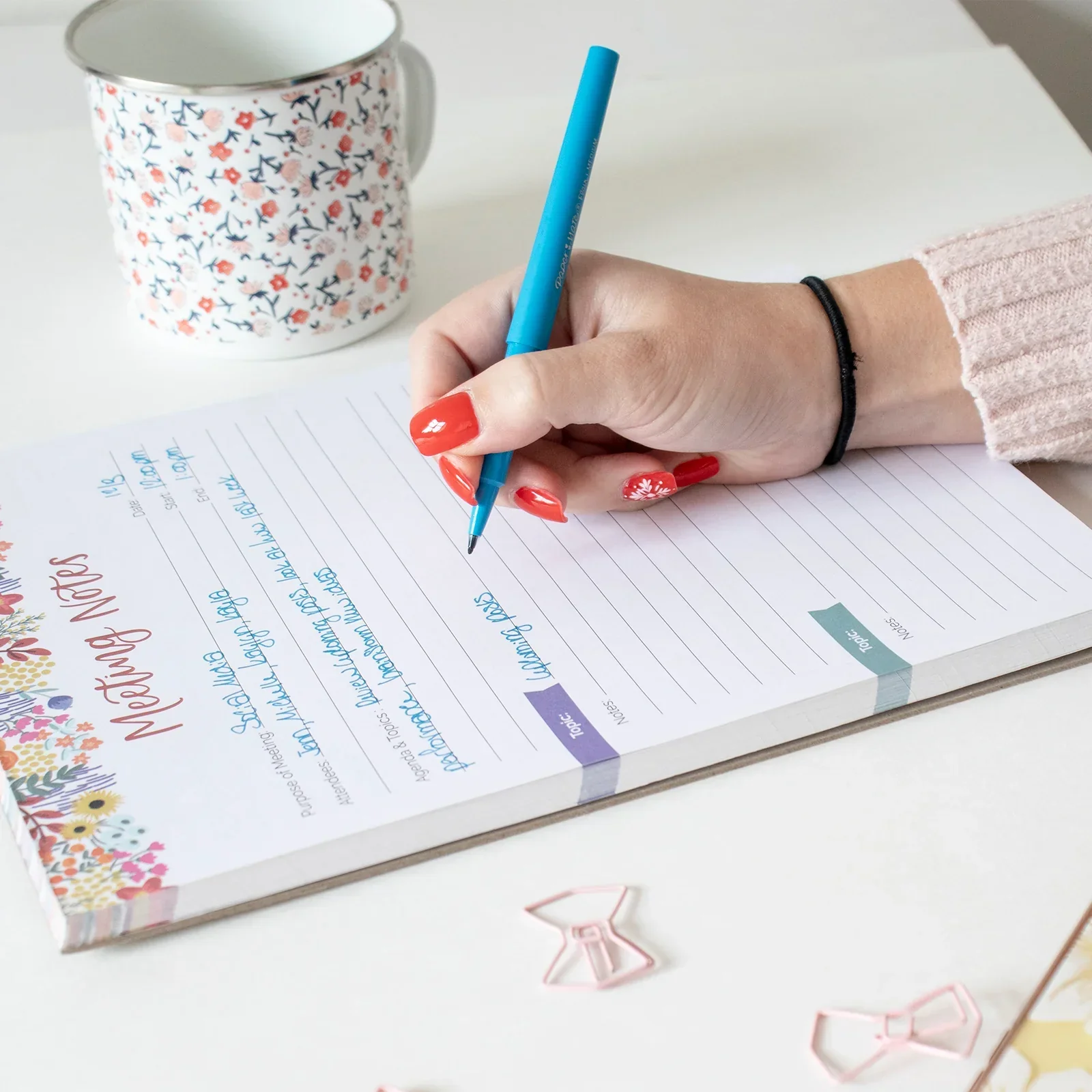 Planning Pad, 8.5" x 11", Double Sided Meeting Notes, Floral Dots - Image 11