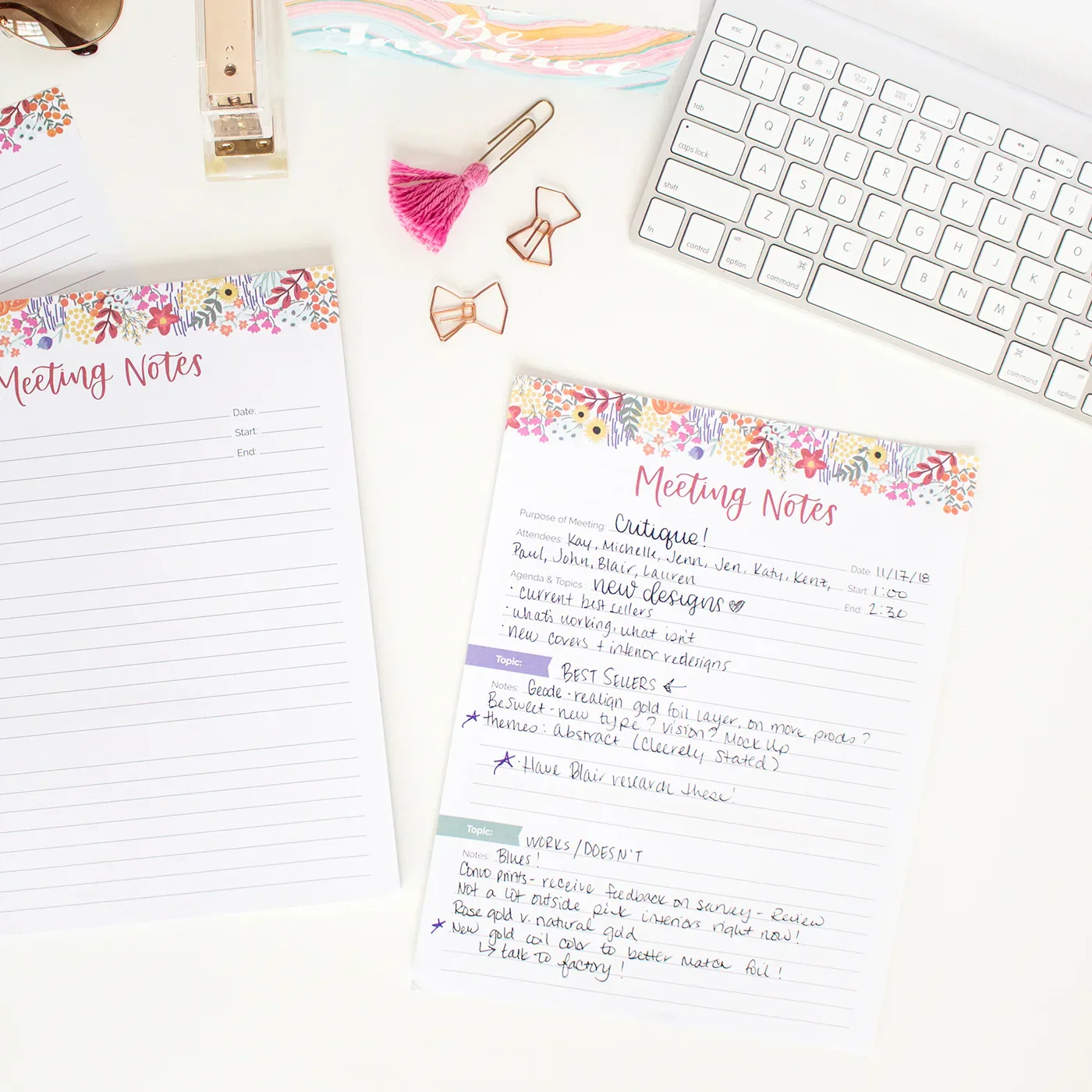 Planning Pad, 8.5" x 11", Double Sided Meeting Notes, Floral Dots - Image 13