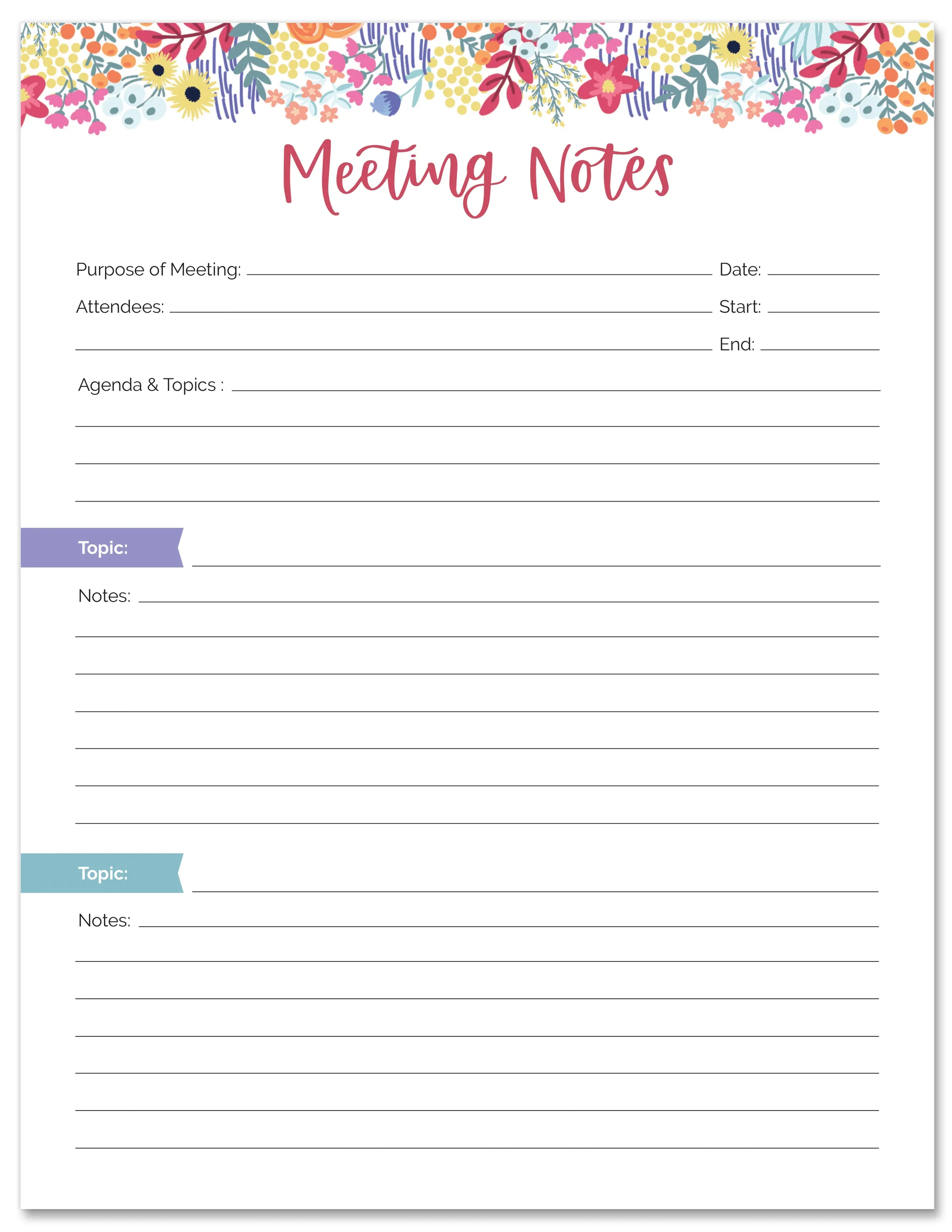 Planning Pad, 8.5" x 11", Double Sided Meeting Notes, Floral Dots - Image 16