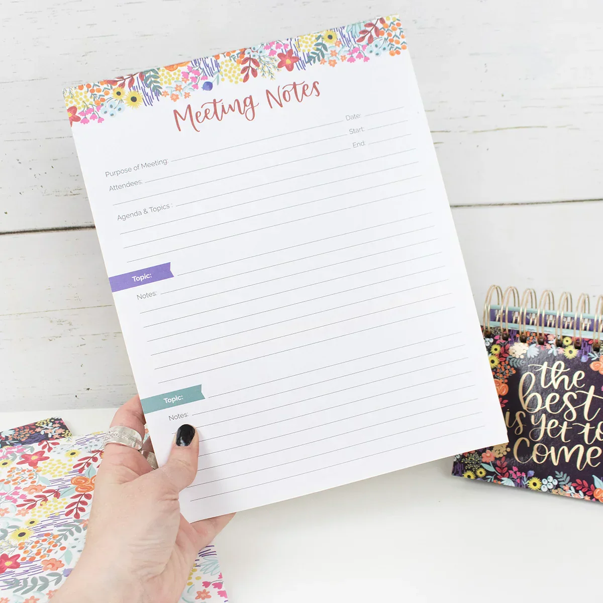 Planning Pad, 8.5" x 11", Double Sided Meeting Notes, Floral Dots - Image 3