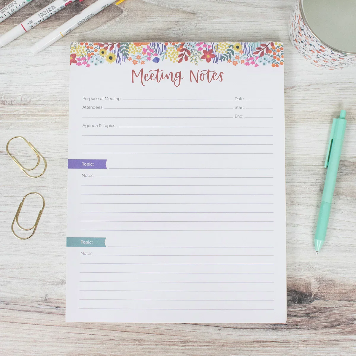 Planning Pad, 8.5" x 11", Double Sided Meeting Notes, Floral Dots - Image 9