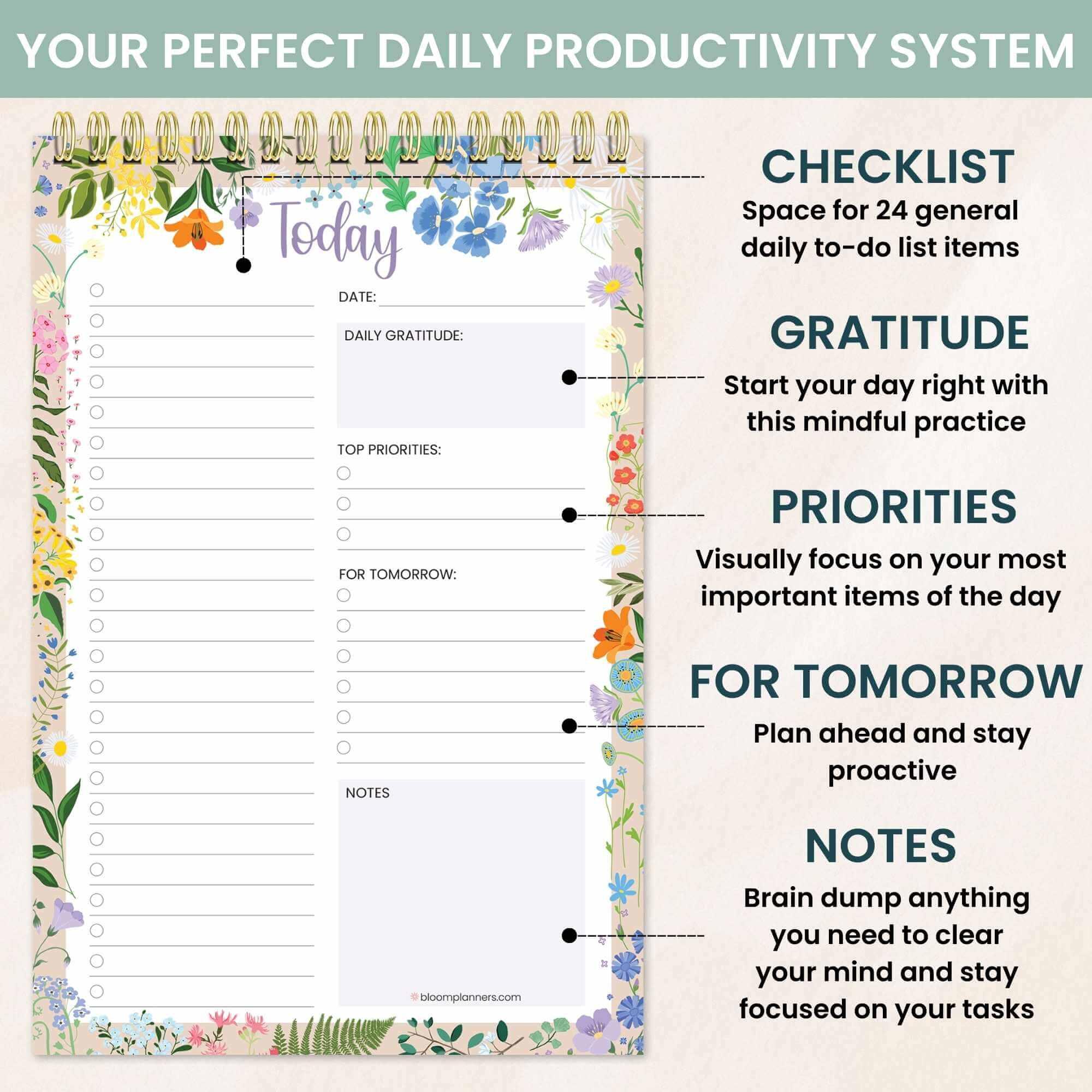 Spiral-Bound Daily To-Do List Pad, 6" x 9" | Garden Party - Image 3