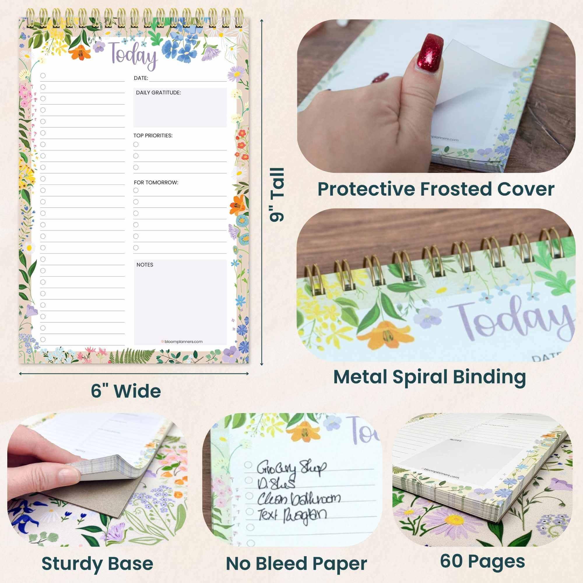 Spiral-Bound Daily To-Do List Pad, 6" x 9" | Garden Party - Image 4
