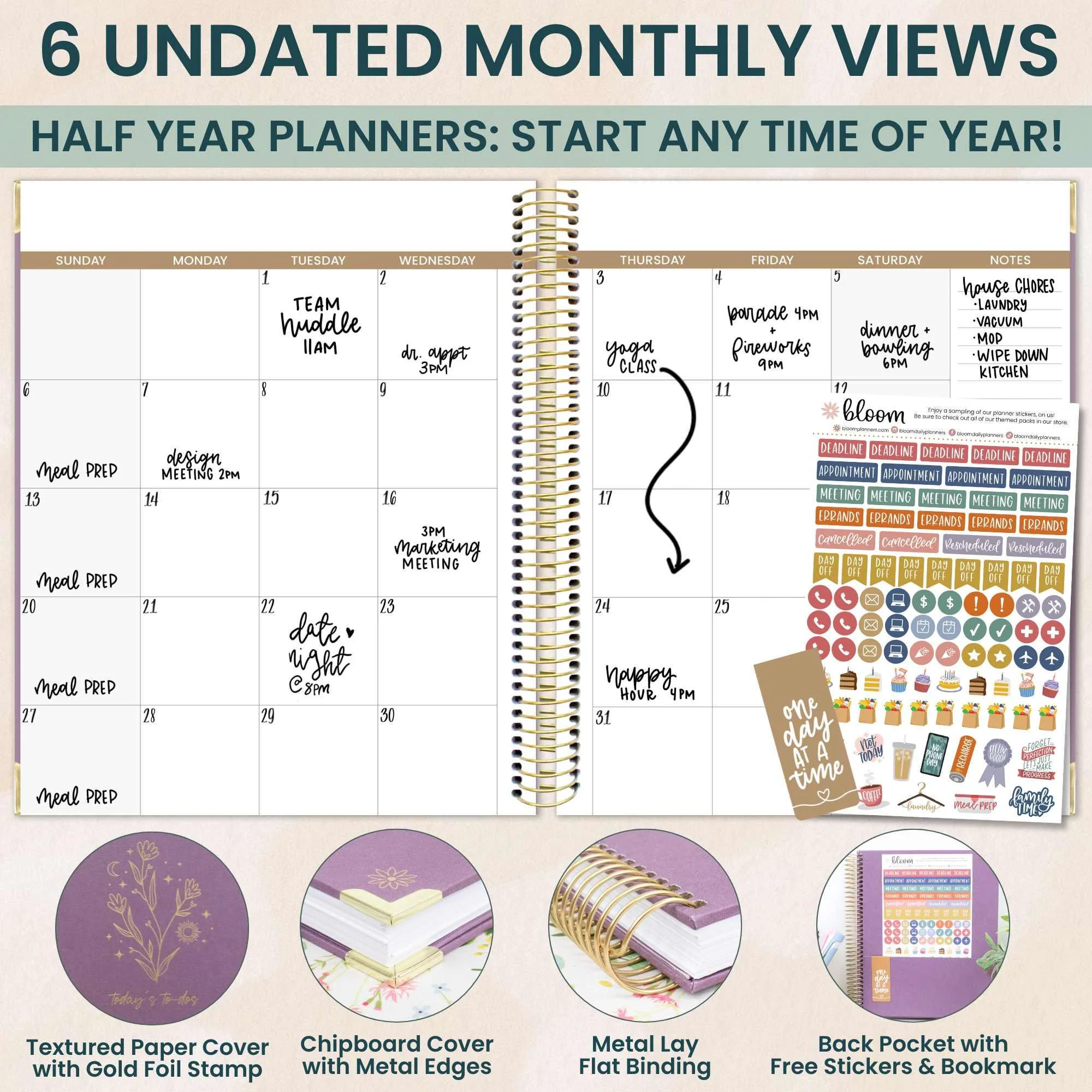 Page a Day 6-Month Undated Daily To-Do Planner, 7” x 9” | Purple Linen - Image 4