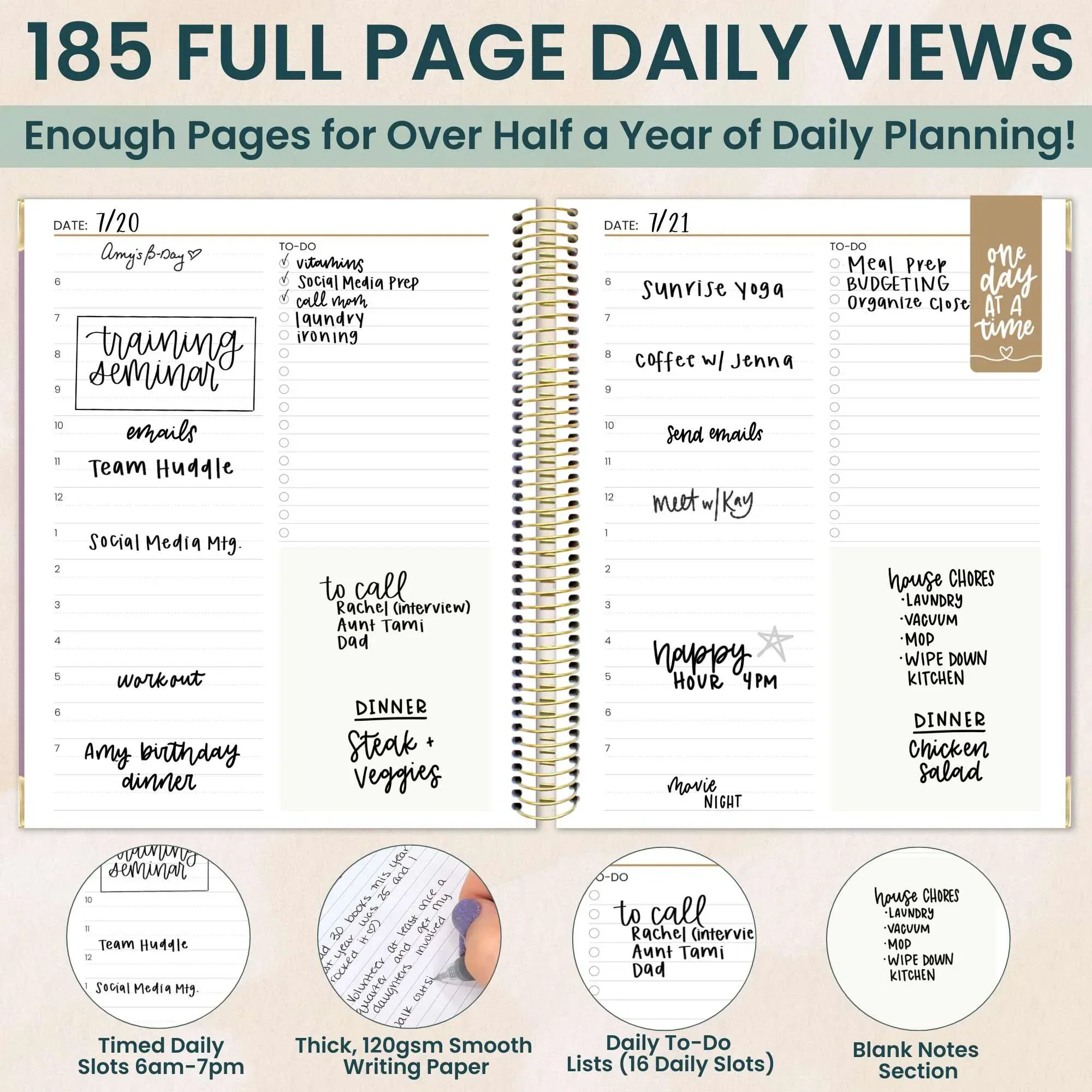Page a Day 6-Month Undated Daily To-Do Planner, 7” x 9” | Purple Linen - Image 5