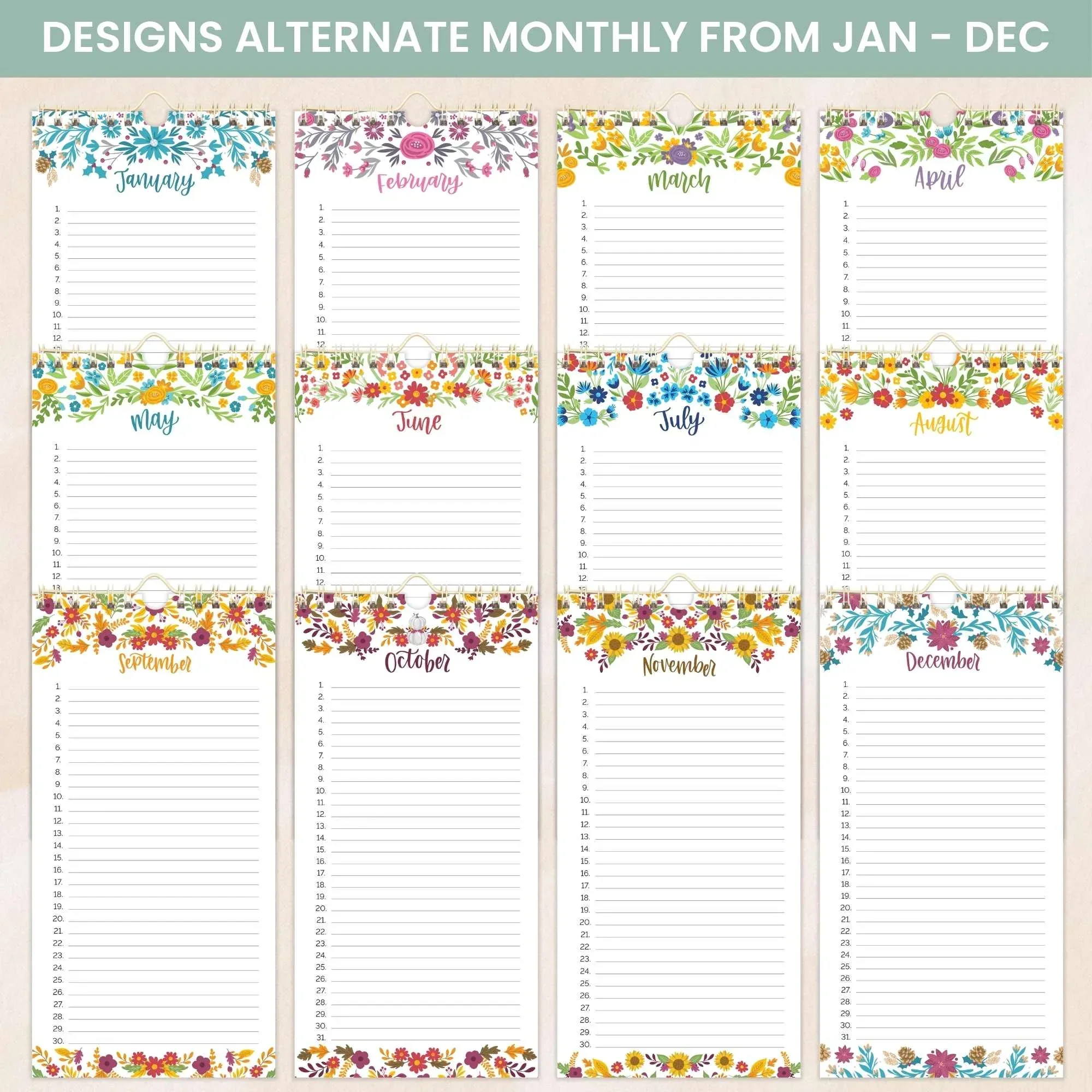 Perpetual Calendar, 5" x 10", Seasonal Florals - Image 4