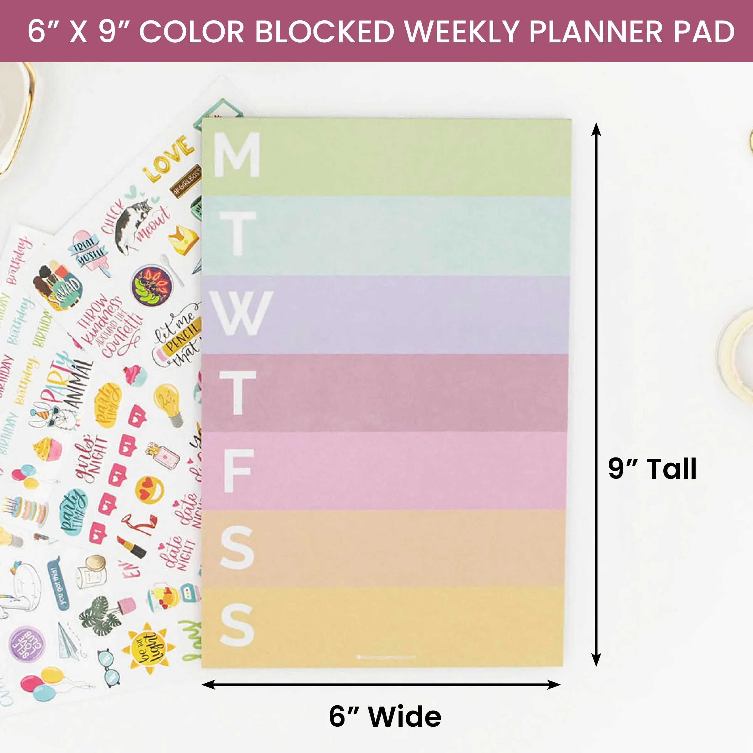 Planning Pad, 6" x 9", Color Blocked Weekly Planner, Rainbow Sorbet - Image 3