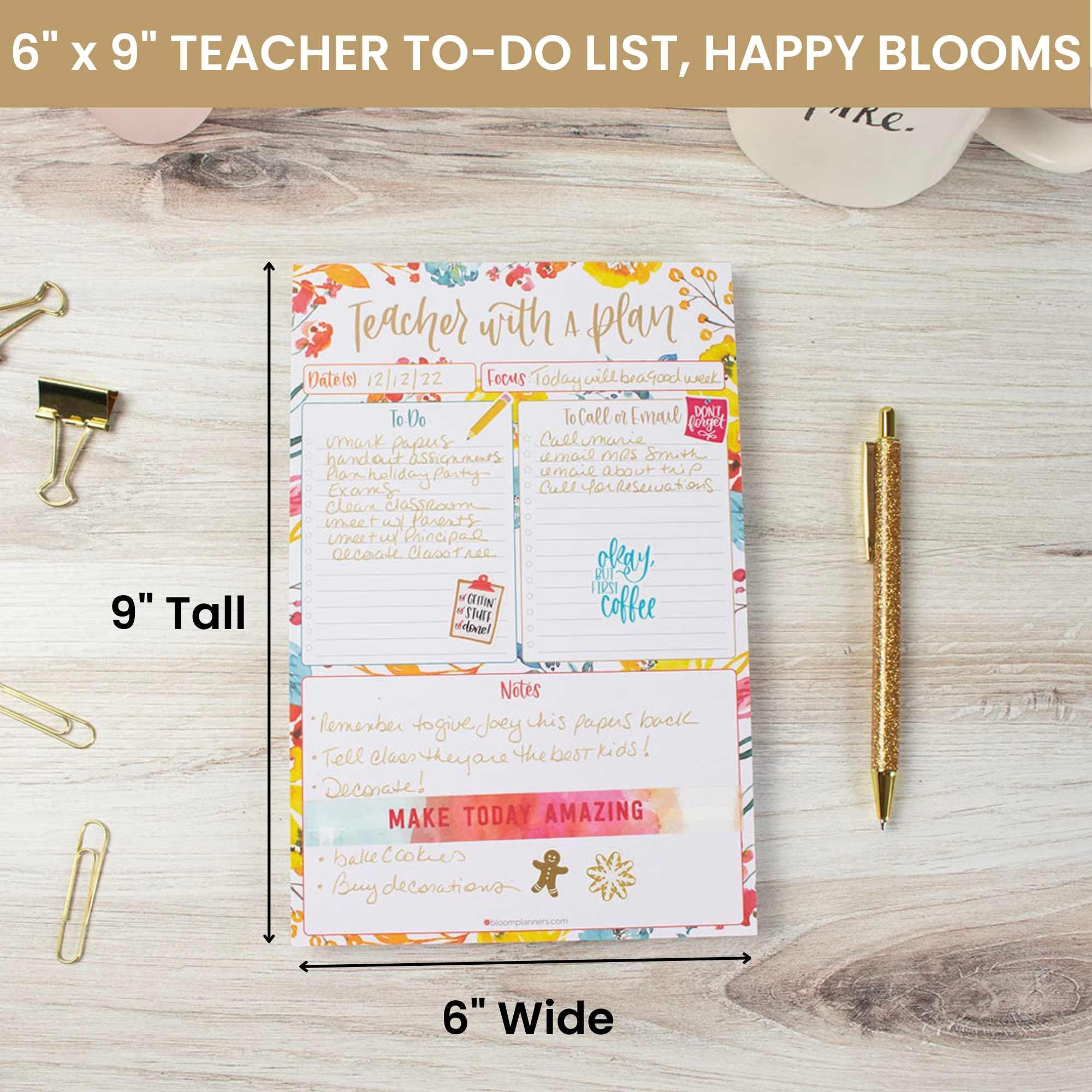 Planning Pad, 6" x 9", Teacher To-Do List, Happy Blooms - Image 3