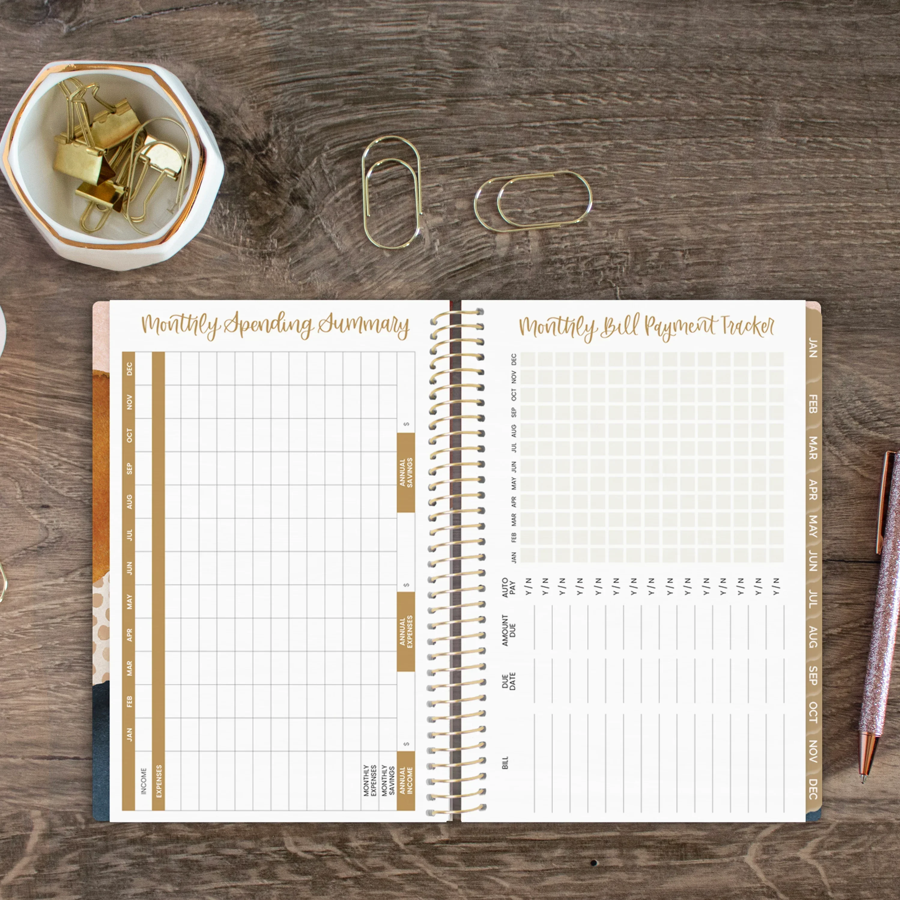 Undated Soft Cover Planner, 5.5" x 8.25", Earthy Abstract, Blue - Image 13