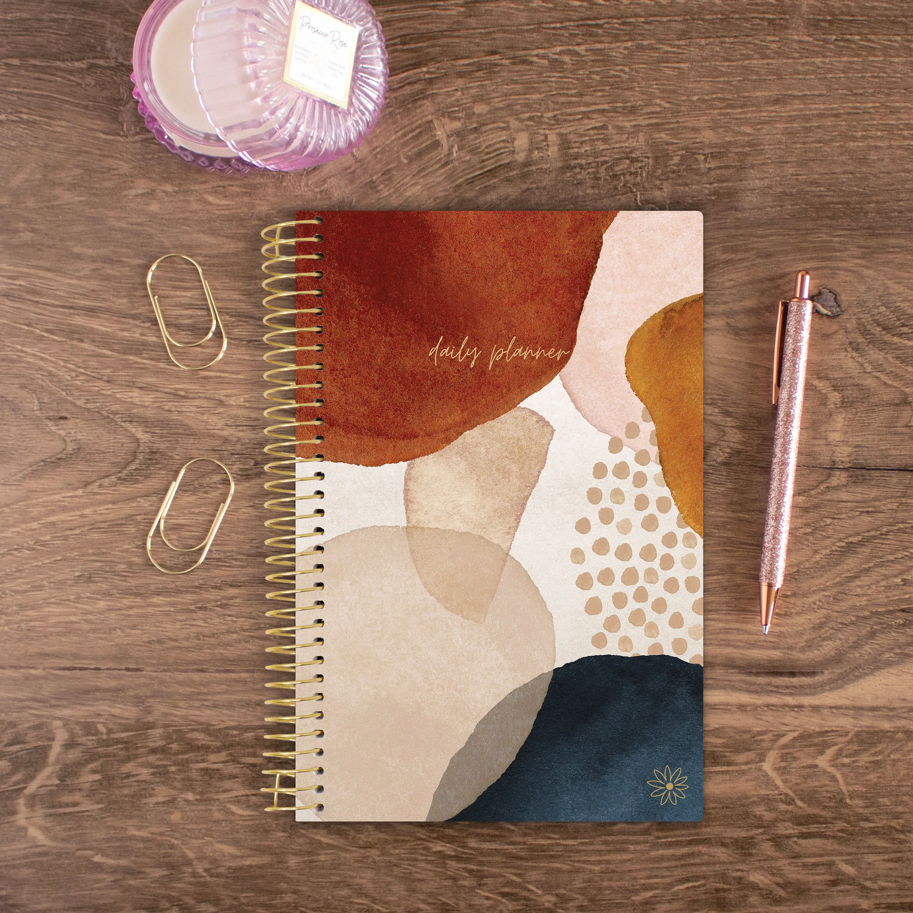 Undated Soft Cover Planner, 5.5" x 8.25", Earthy Abstract, Blue - Image 7