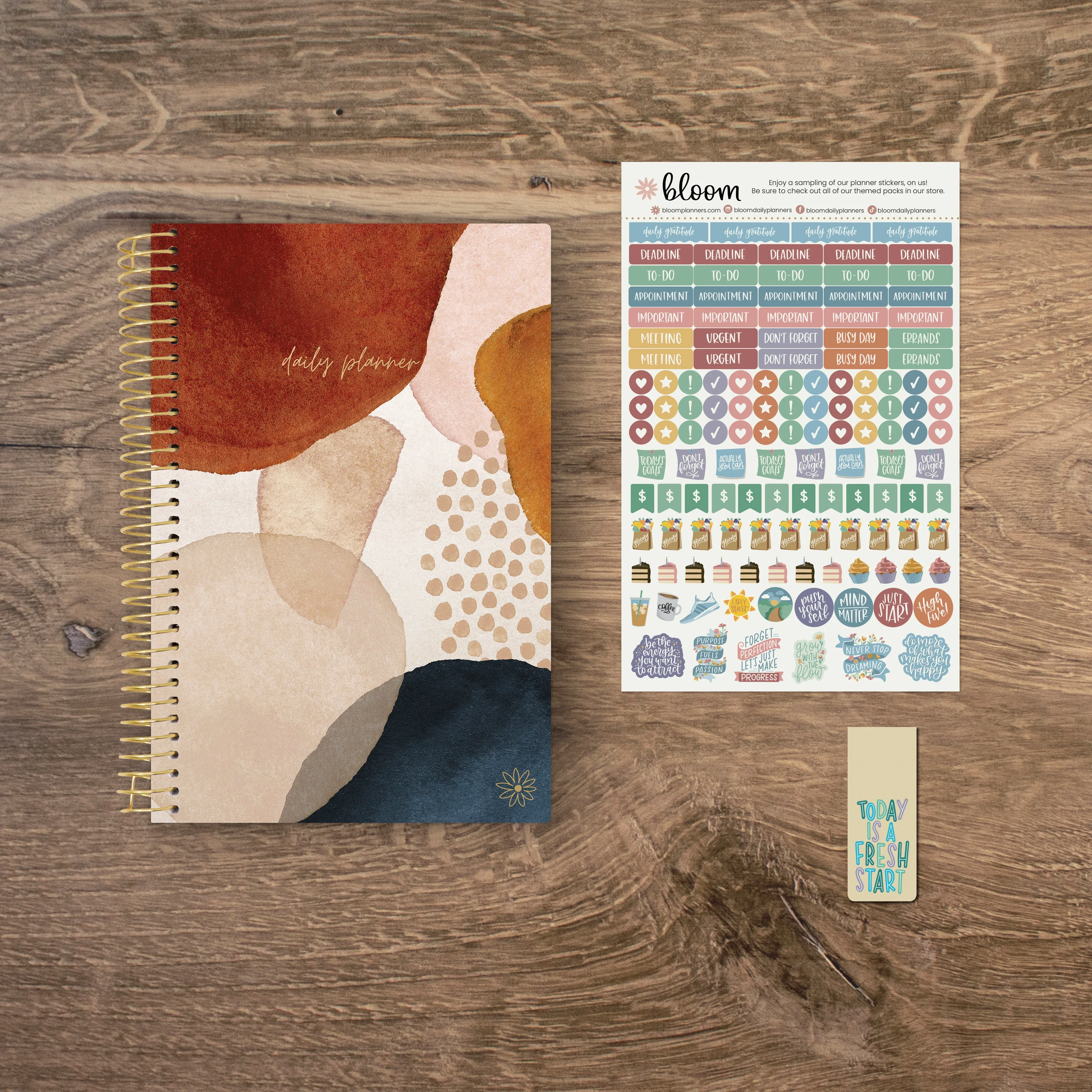 Undated Soft Cover Planner, 5.5" x 8.25", Earthy Abstract, Blue - Image 8