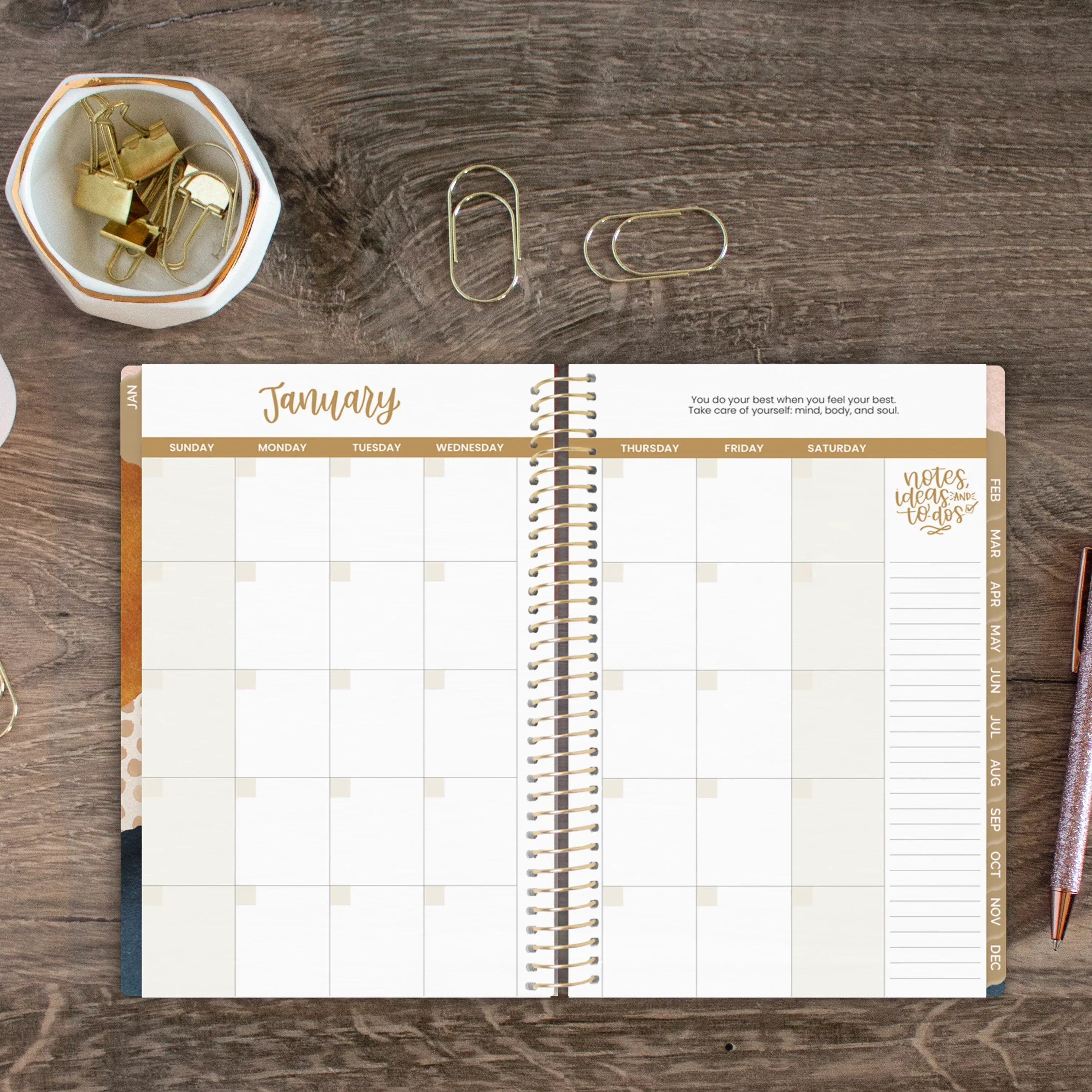 Undated Soft Cover Planner, 5.5" x 8.25", Earthy Abstract, Blue - Image 9