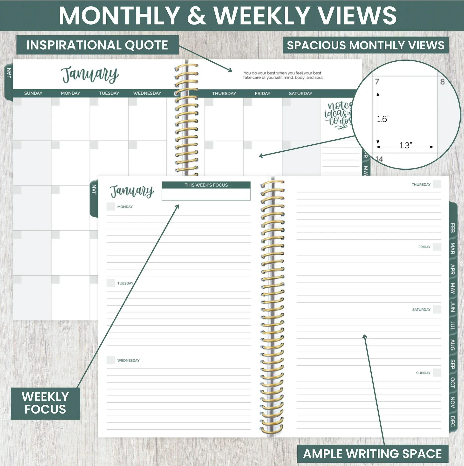 Undated Soft Cover Planner, 5.5" x 8.25", Eucalyptus - Image 4