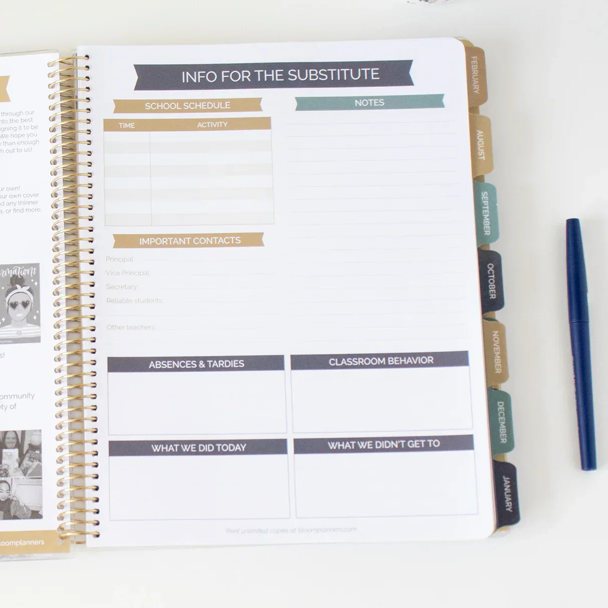 Undated Teacher Planner & Calendar, Interchangeable Cover, Neutral - Image 15