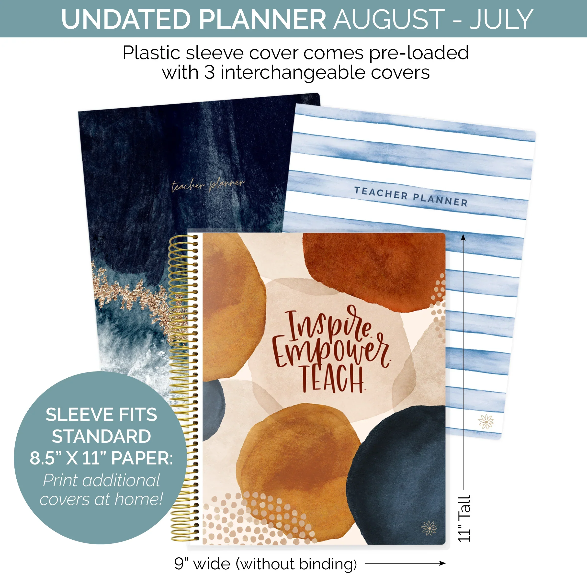 Undated Teacher Planner & Calendar, Interchangeable Cover, Neutral - Image 4