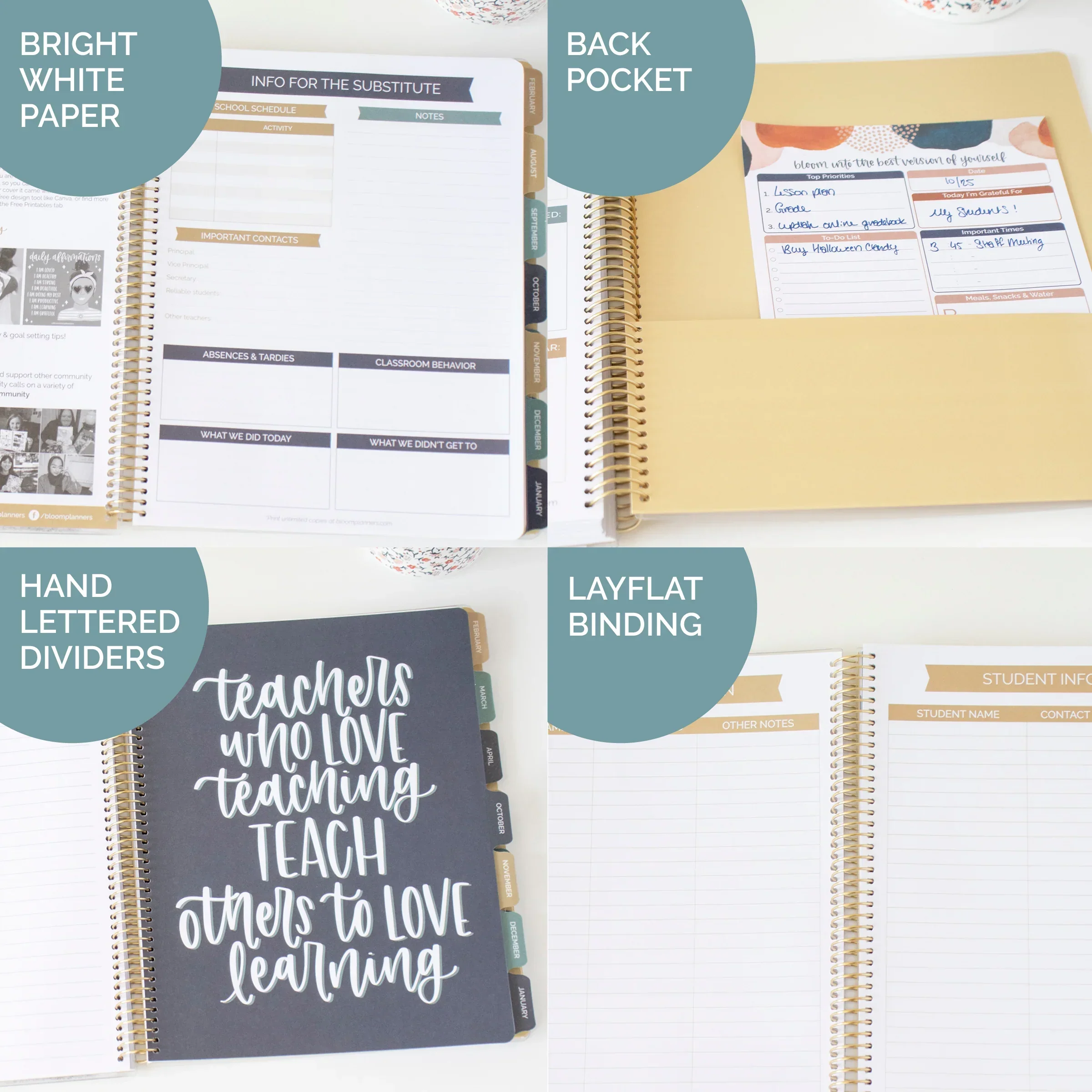 Undated Teacher Planner & Calendar, Interchangeable Cover, Neutral - Image 5