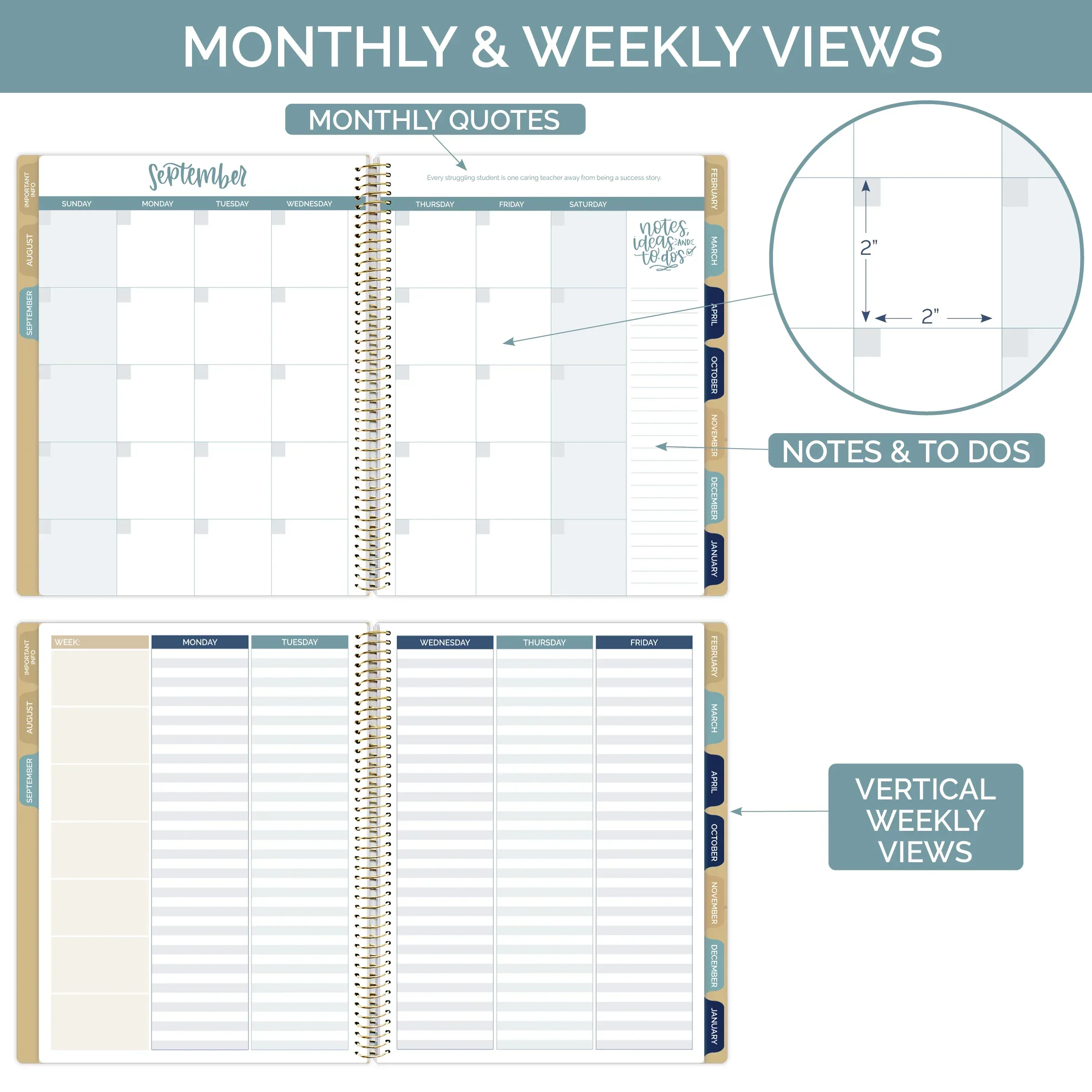 Undated Teacher Planner & Calendar, Interchangeable Cover, Neutral - Image 6