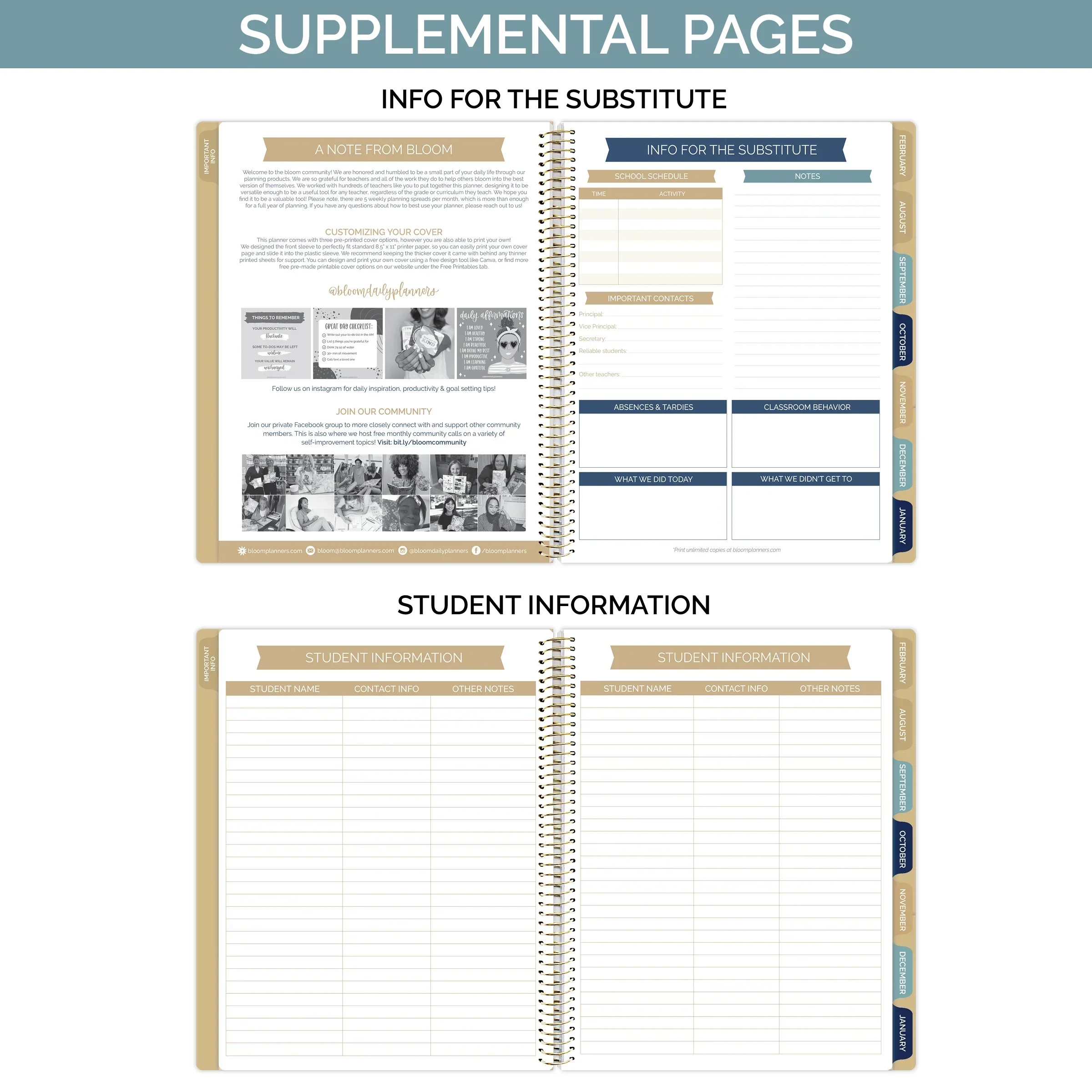 Undated Teacher Planner & Calendar, Interchangeable Cover, Neutral - Image 7