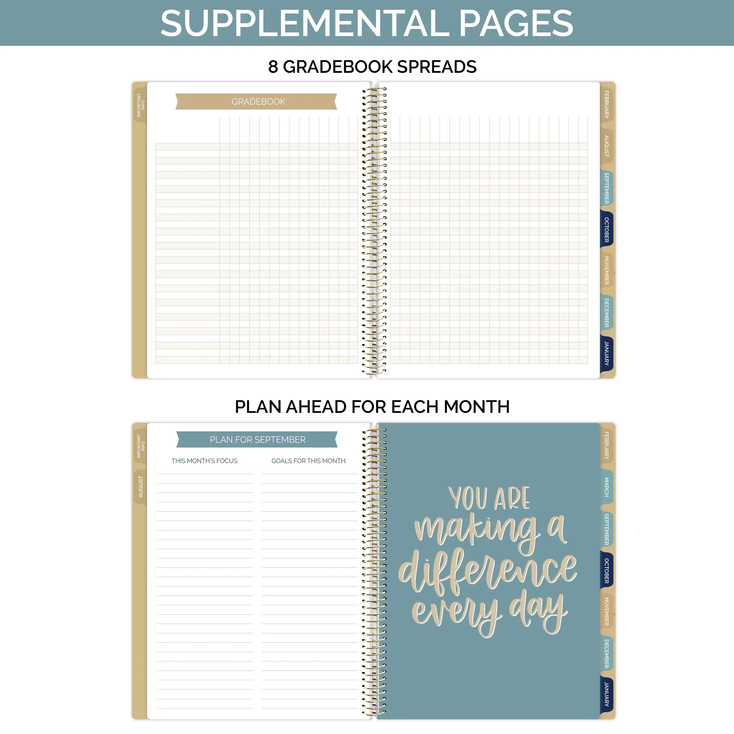 Undated Teacher Planner & Calendar, Interchangeable Cover, Neutral - Image 9