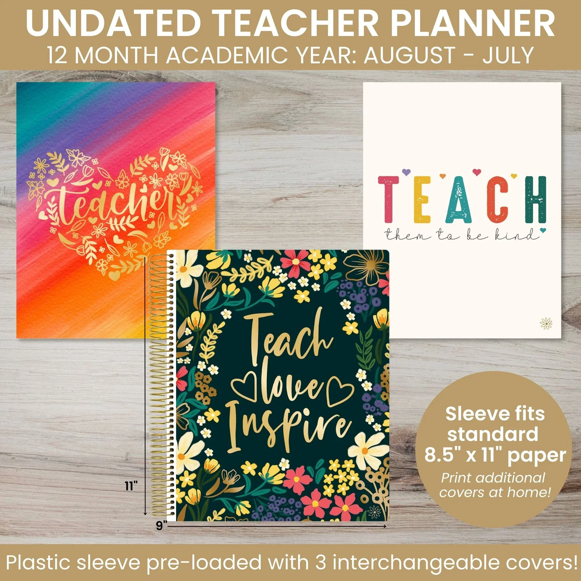 Undated Teacher Planner & Calendar, Interchangeable Cover, Bold & Bright - Image 4