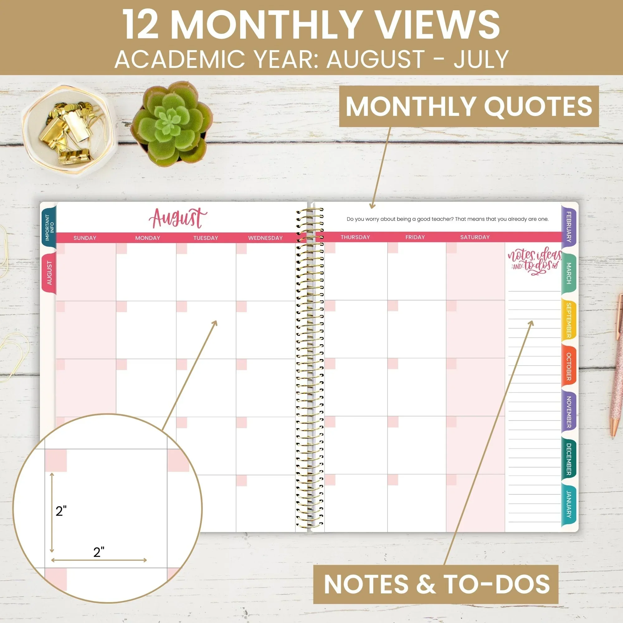 Undated Teacher Planner & Calendar, Interchangeable Cover, Bold & Bright - Image 5