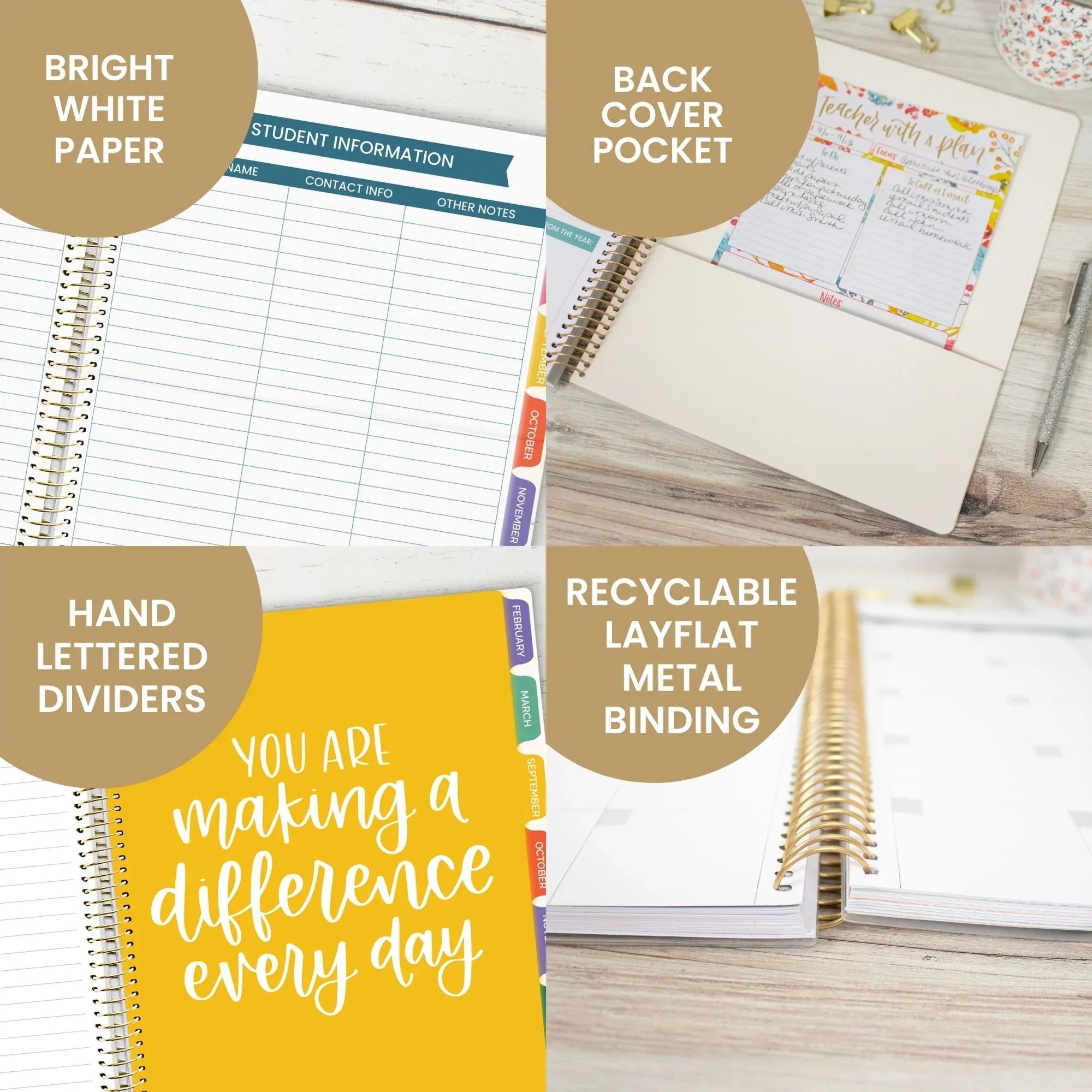 Undated Teacher Planner & Calendar, Interchangeable Cover, Bold & Bright - Image 7