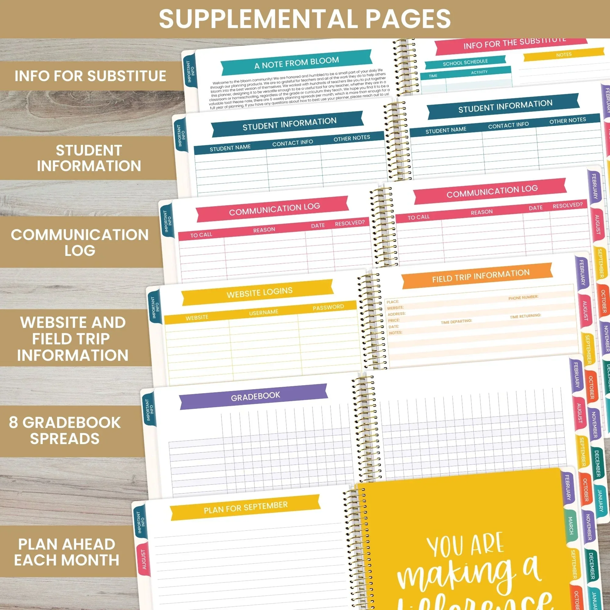 Undated Teacher Planner & Calendar, Interchangeable Cover, Bold & Bright - Image 8