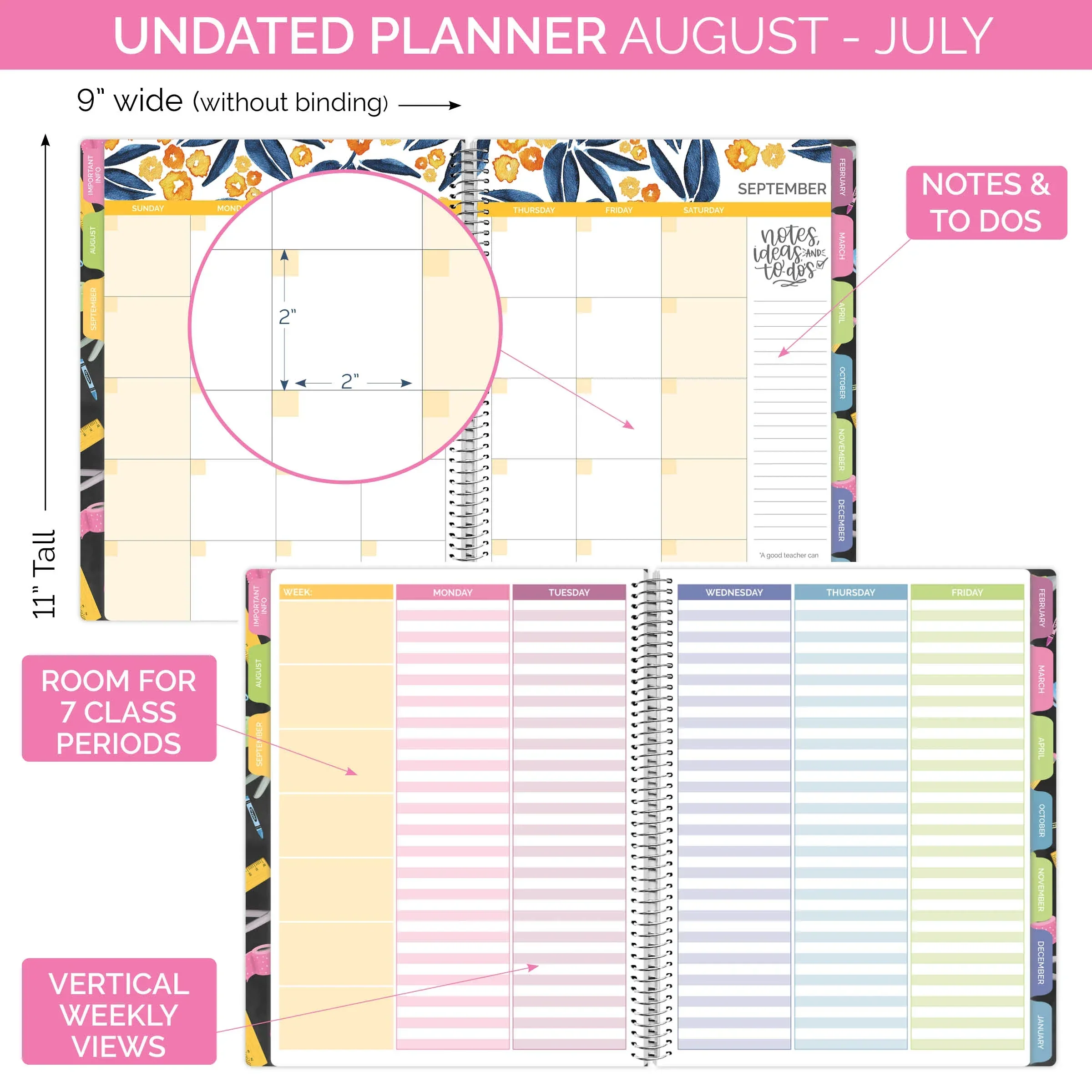 Undated Teacher Planner & Calendar, Chalkboard - Image 4
