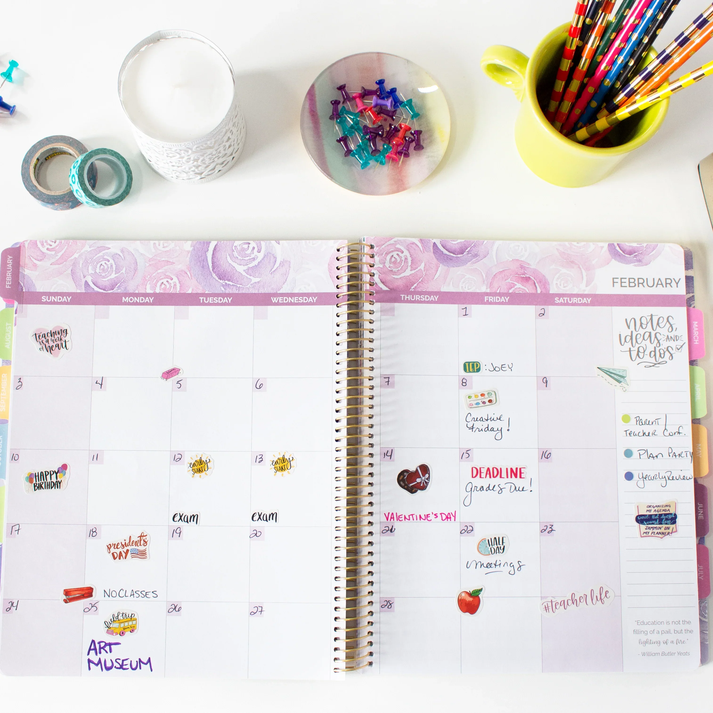 Undated Teacher Planner & Calendar, Watercolor Floral - Image 15