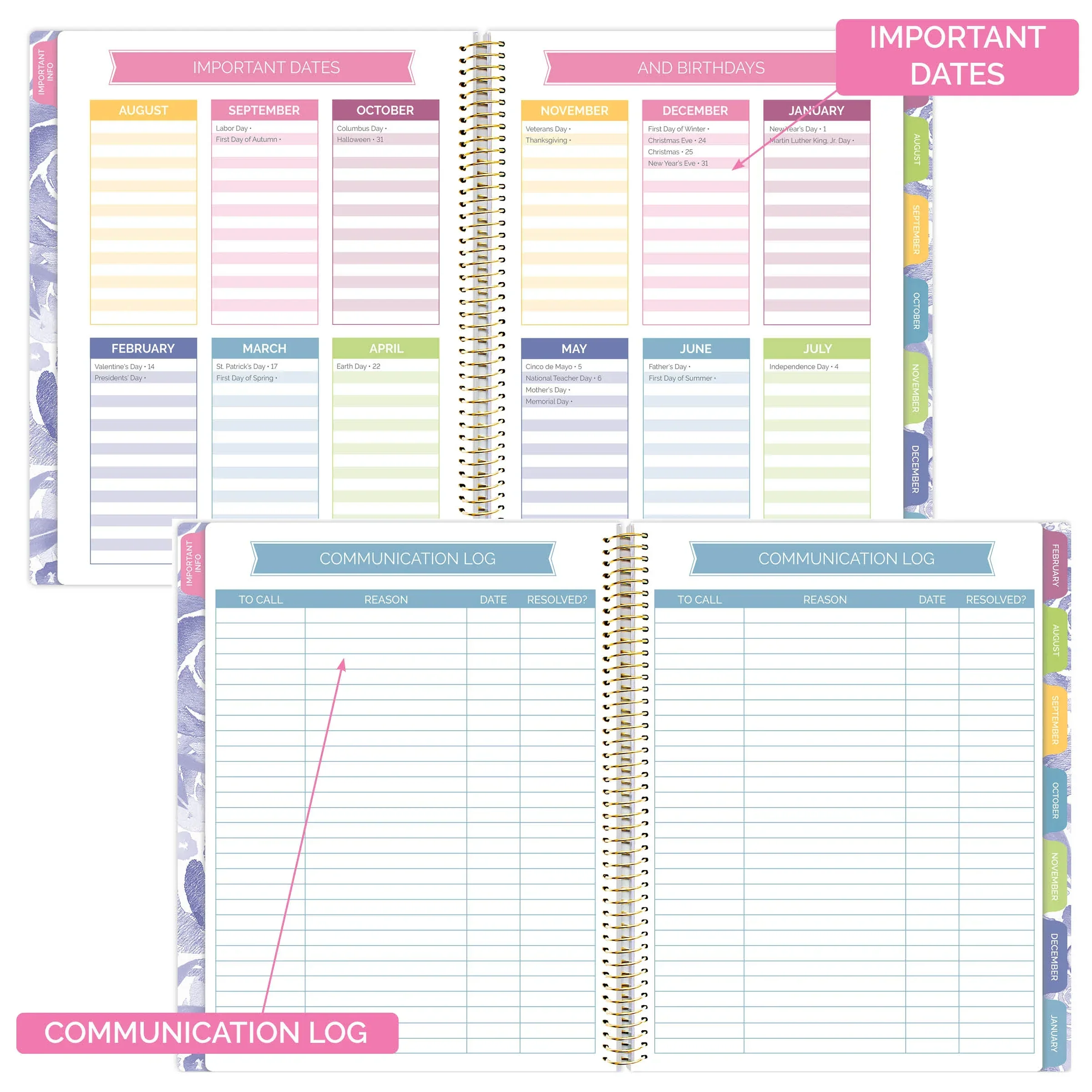 Undated Teacher Planner & Calendar, Watercolor Floral - Image 6